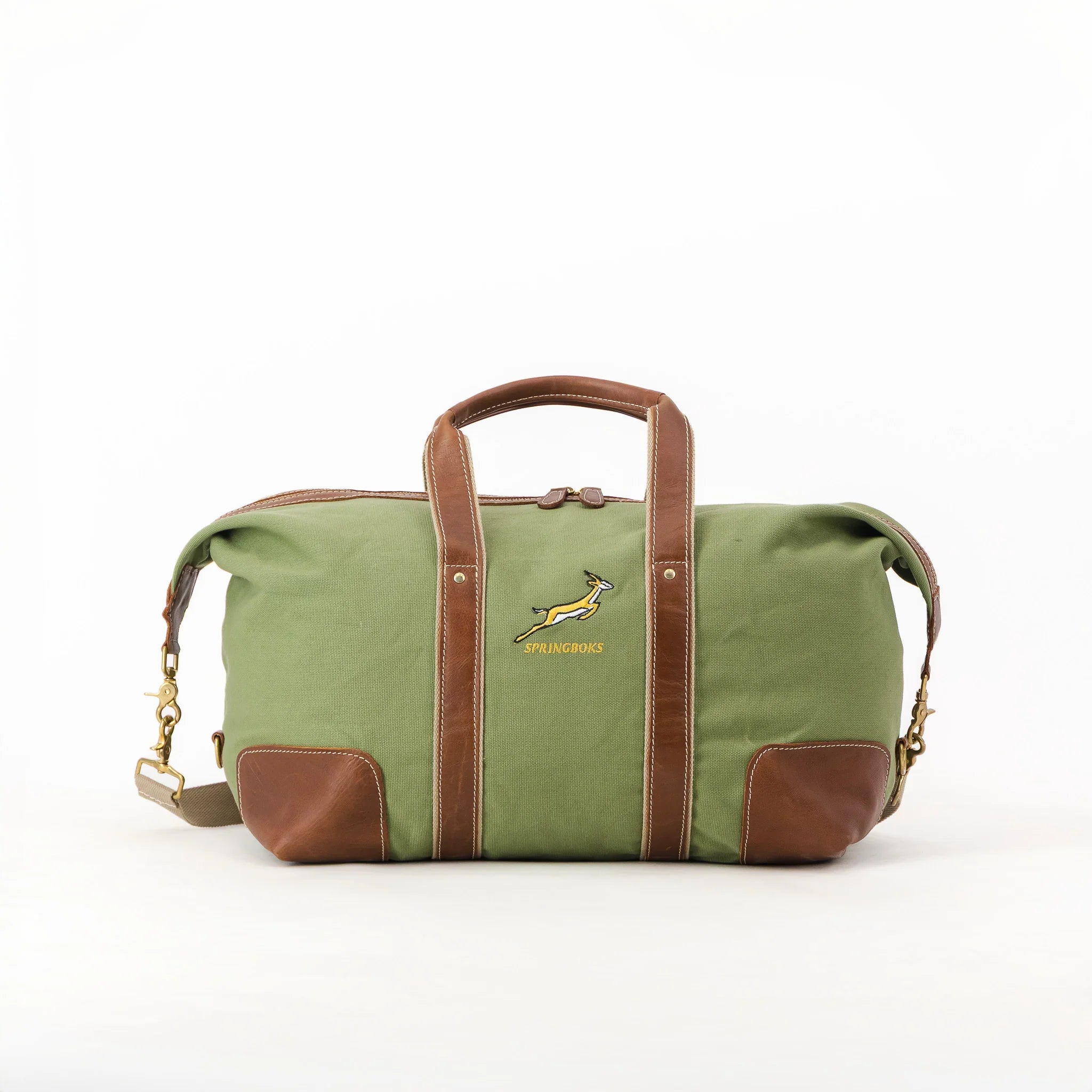 Springboks Canvas & Leather Travel Bag Military Olive