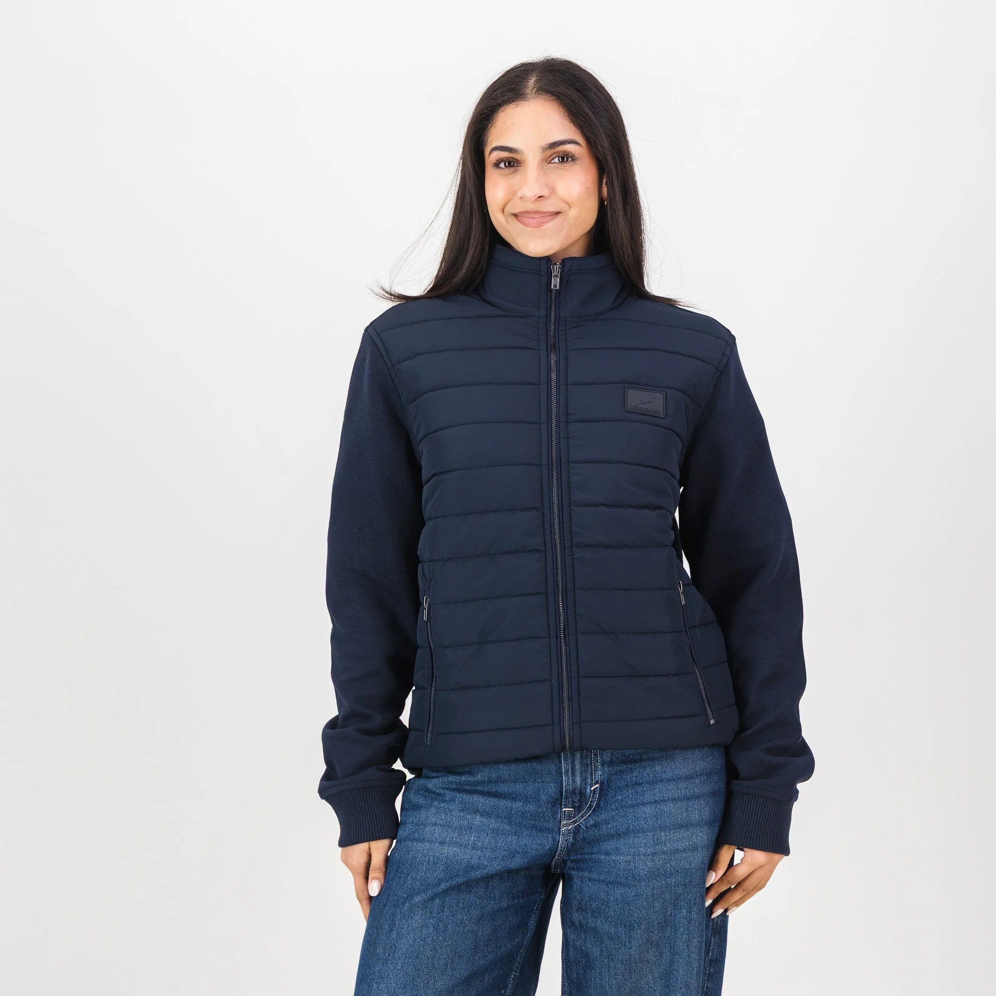 Springboks Quilted Knit Shell Jacket-Navy