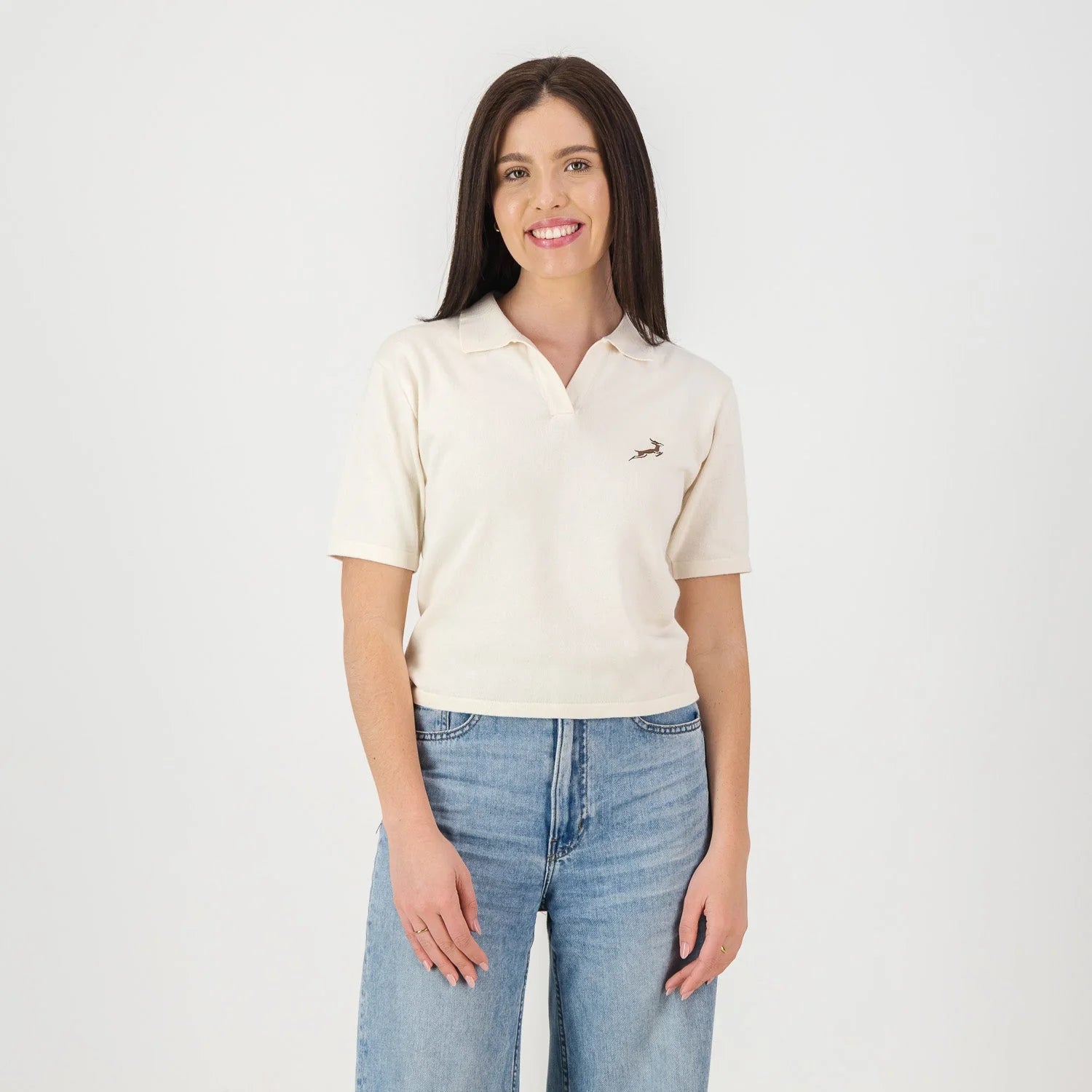 Springboks Knitted Crop SS Polo-Ivory