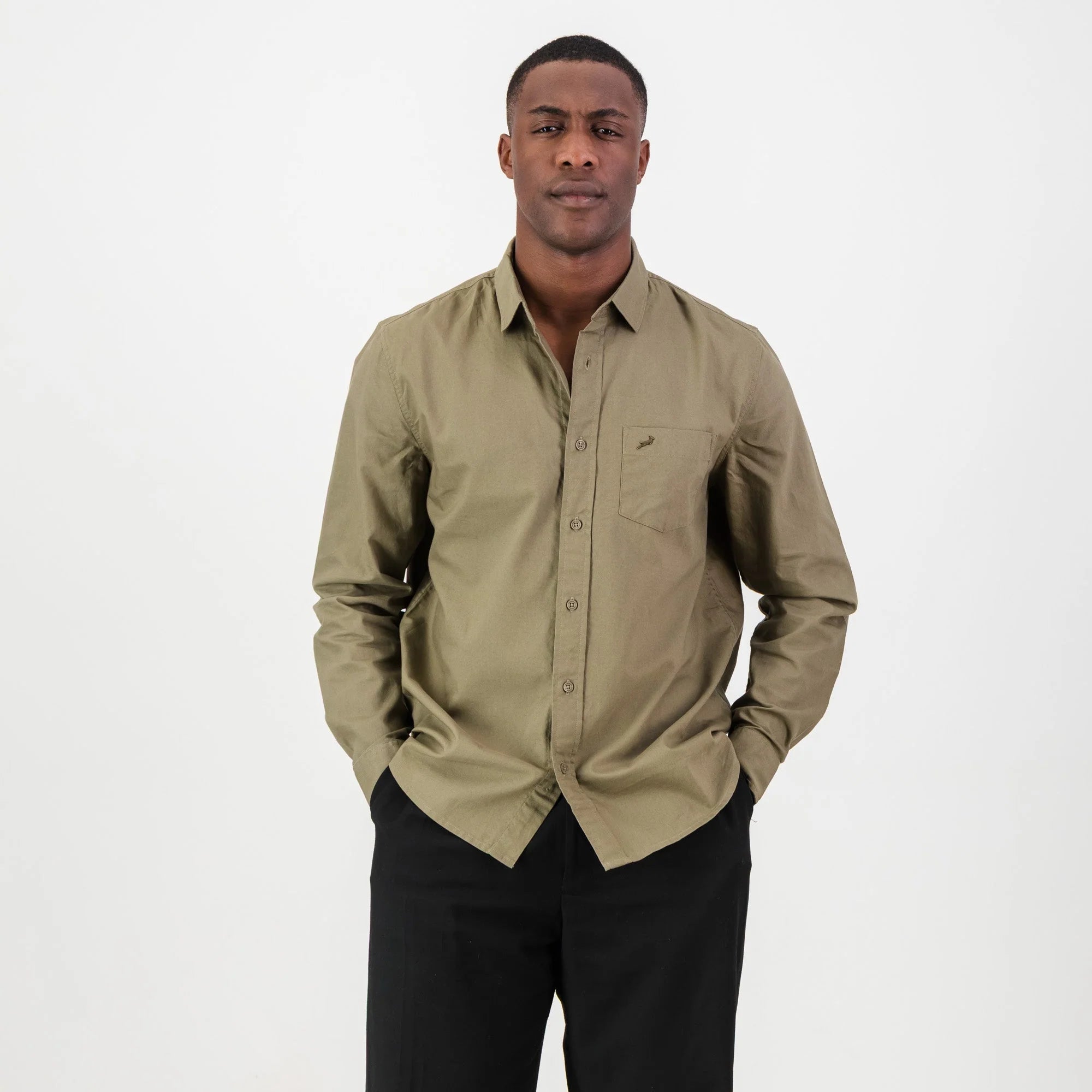 Springboks Tailored LS Oxford Shirt-Taupe