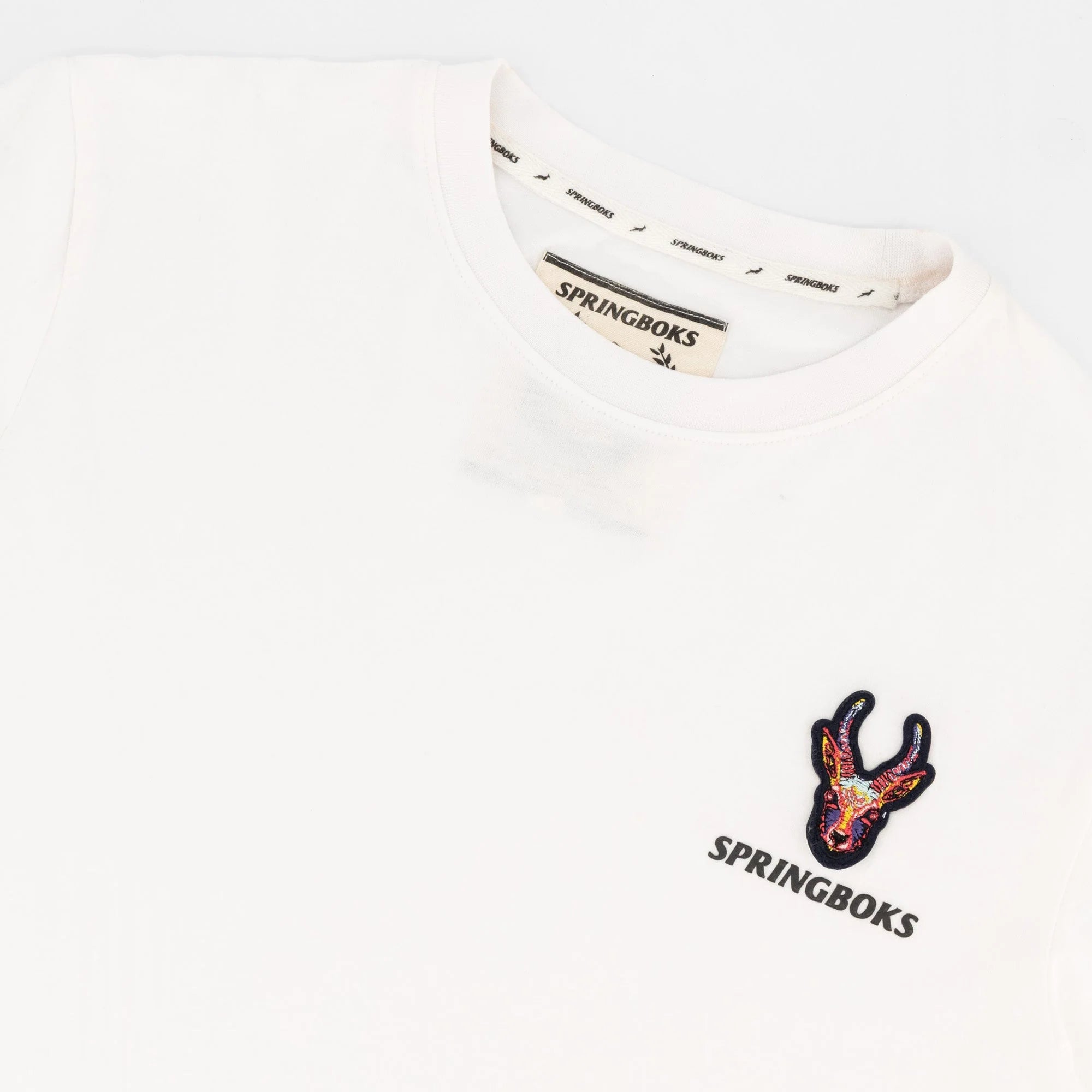 Springboks SML EMB Head Bok Regular Crew Tee-White