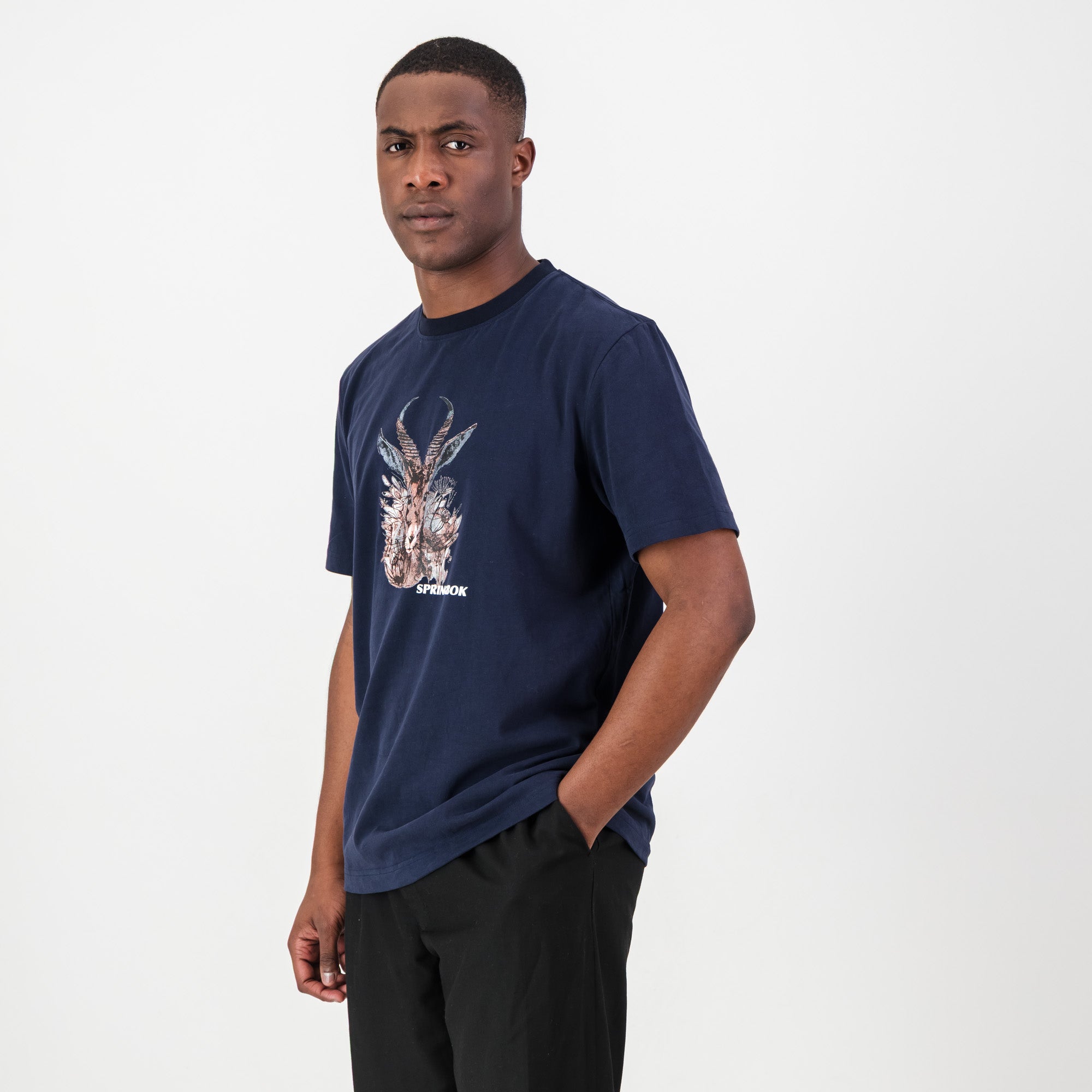 Springboks Artistic Regular Crew Tee-Navy