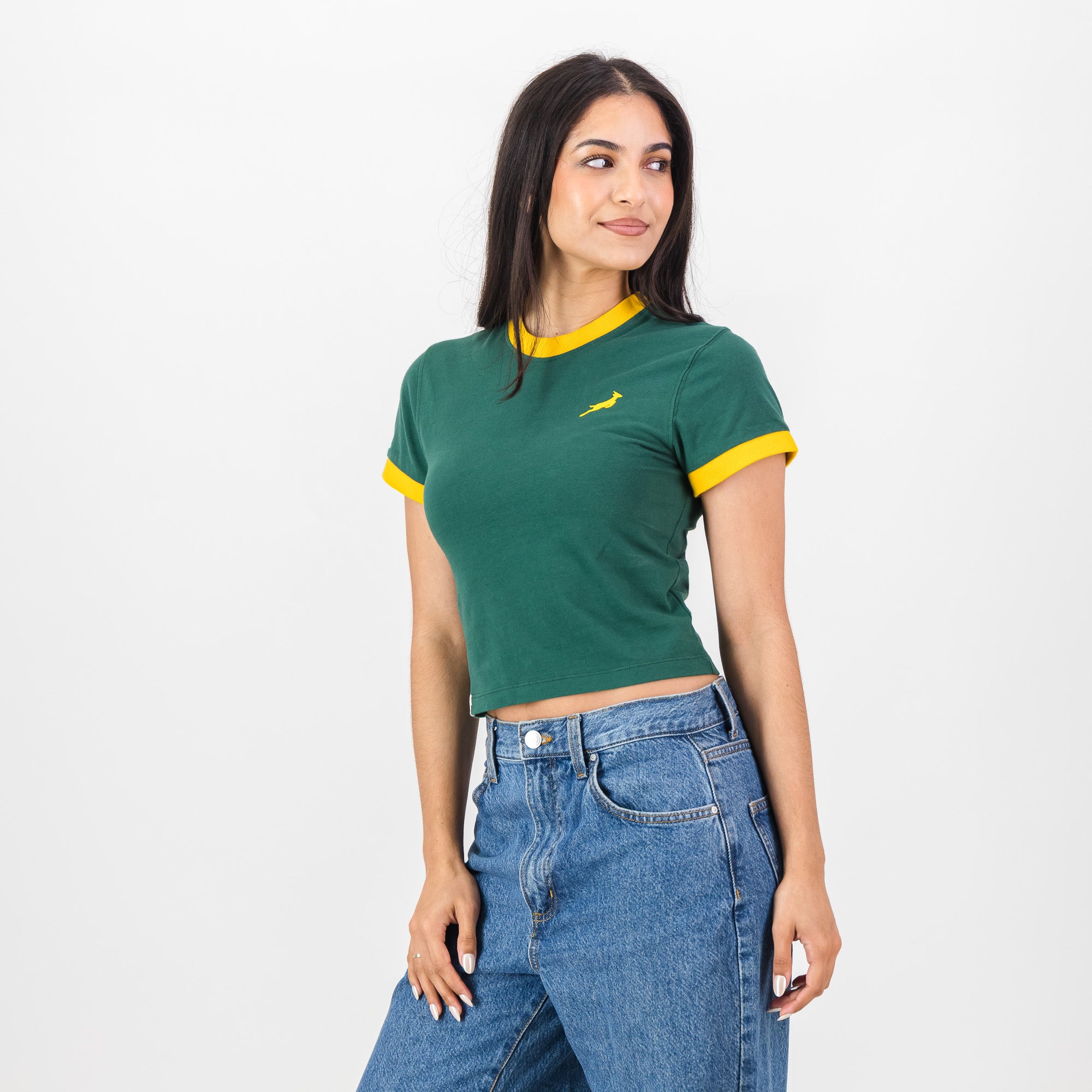Springboks Ringer Crop Crew Tee - OS Green