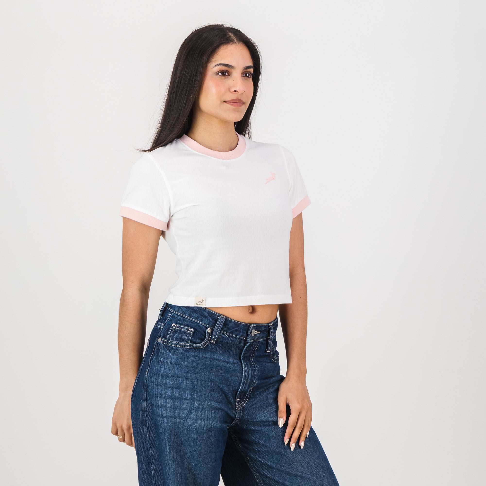 Springboks Ringer Crop Crew Tee - White