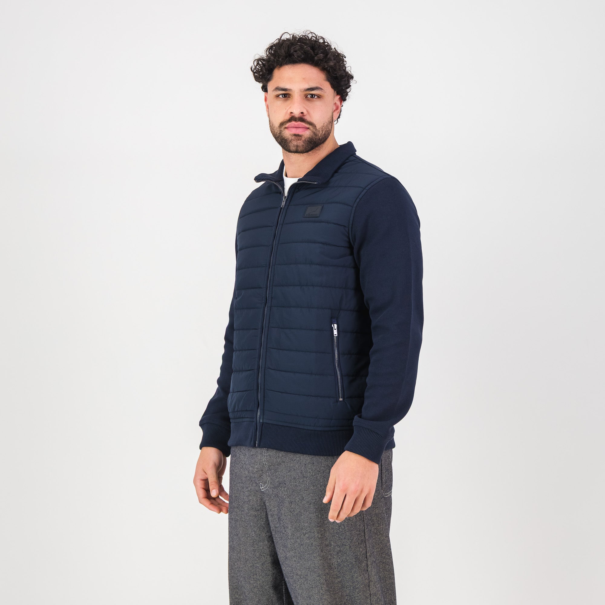 Springboks Quilted Knit Shell Jacket-Navy