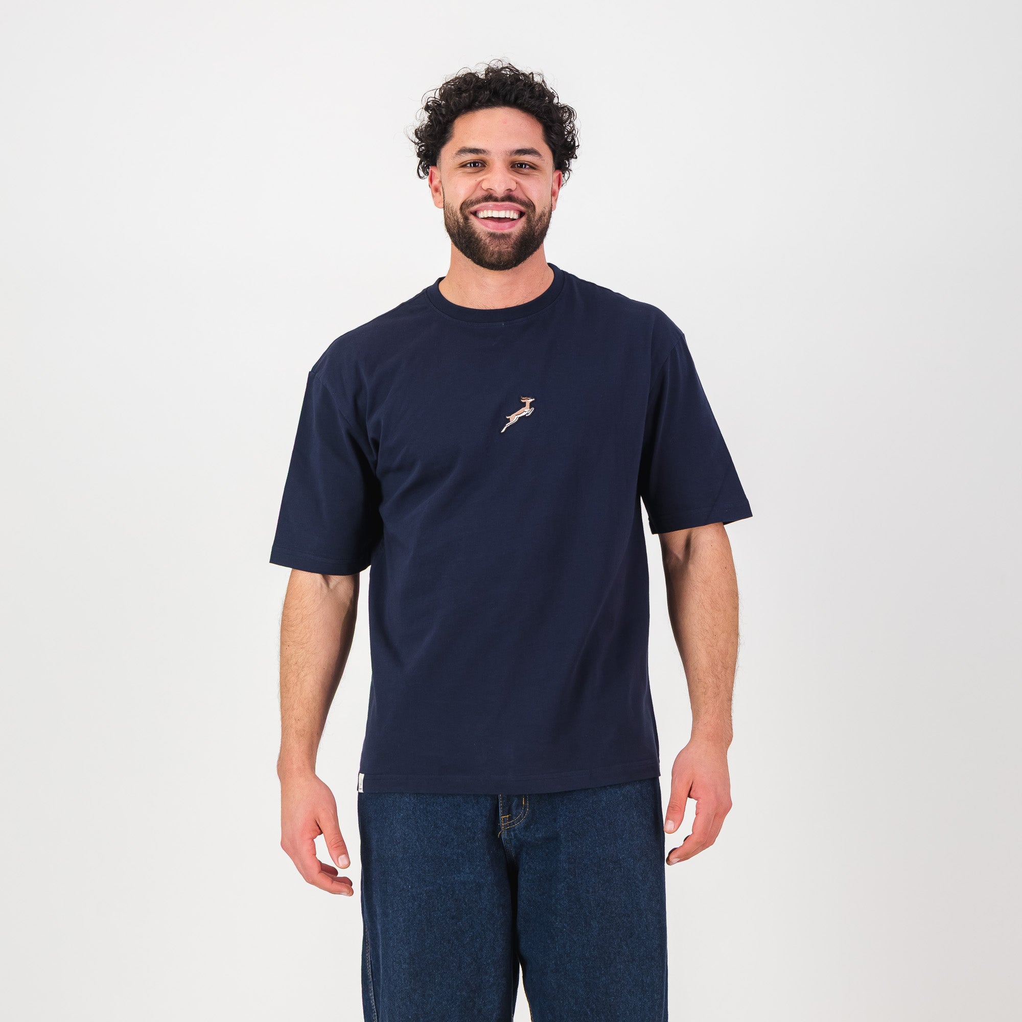 Springboks Nat Badge Boxy Crew Tee-Navy