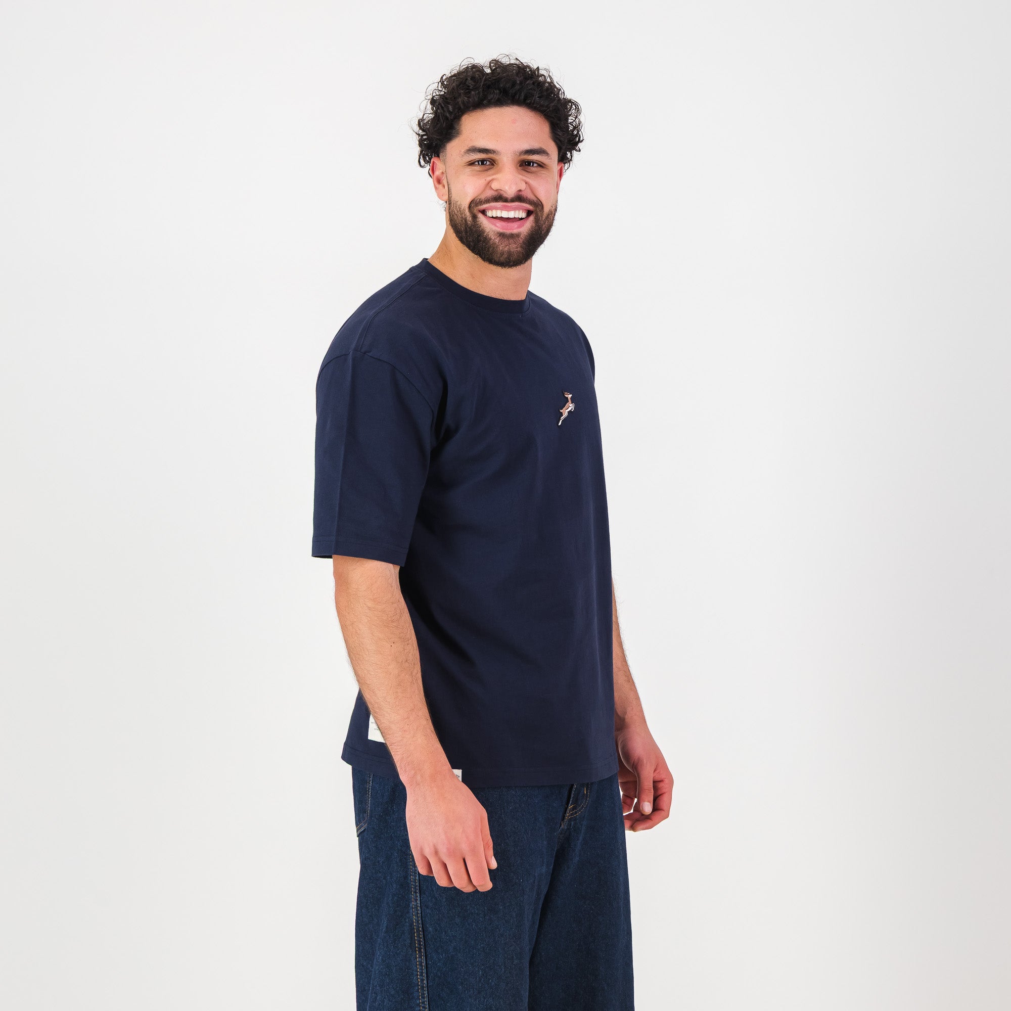 Springboks Nat Badge Boxy Crew Tee-Navy