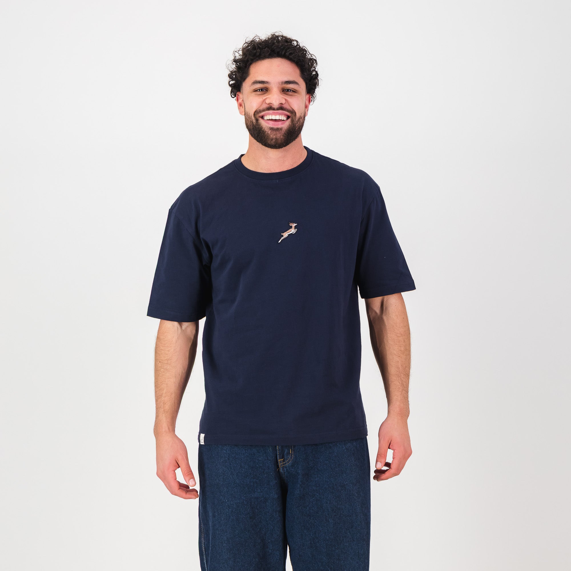 Springboks Nat Badge Boxy Crew Tee-Navy
