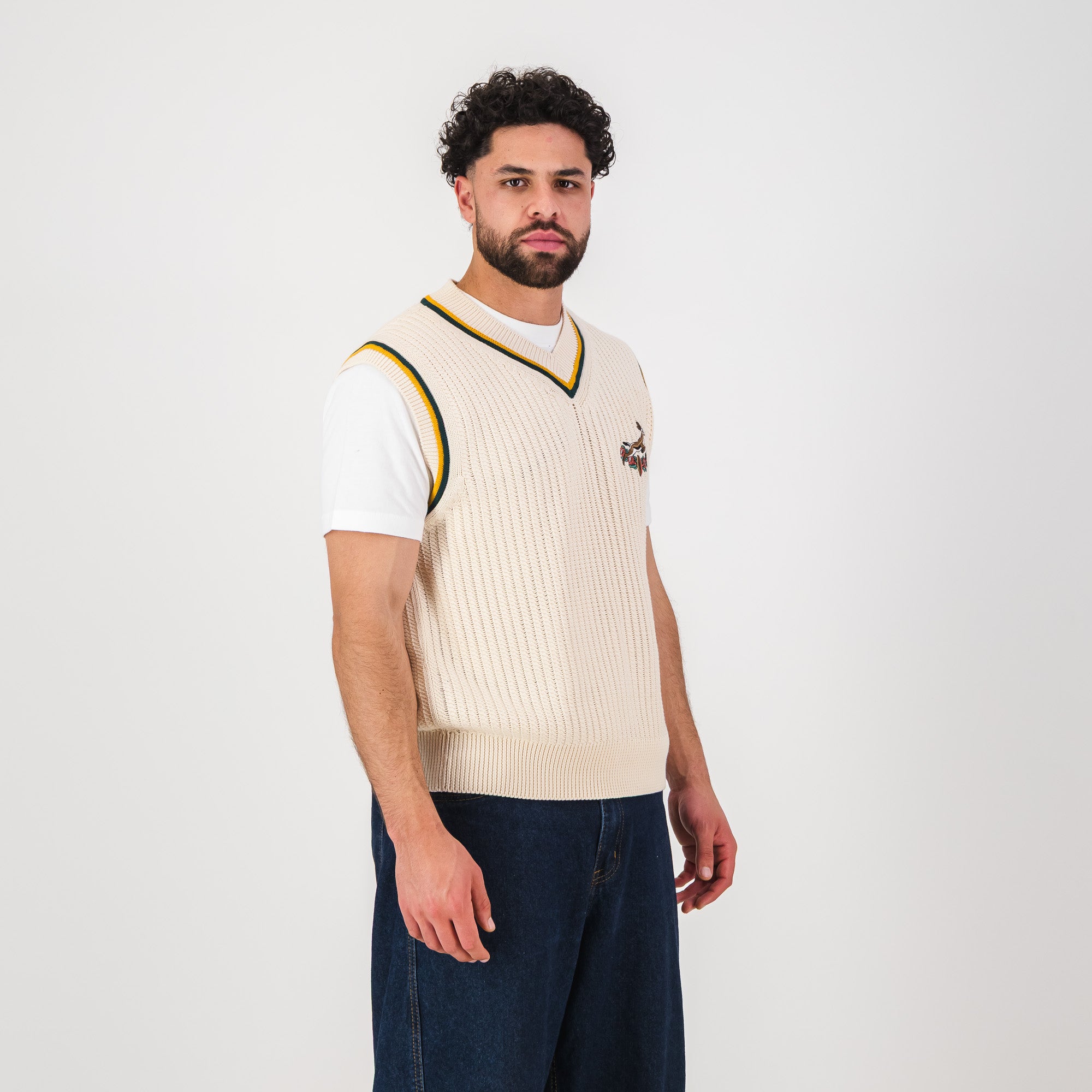 Springboks Crochet Vest Knit-Ivory