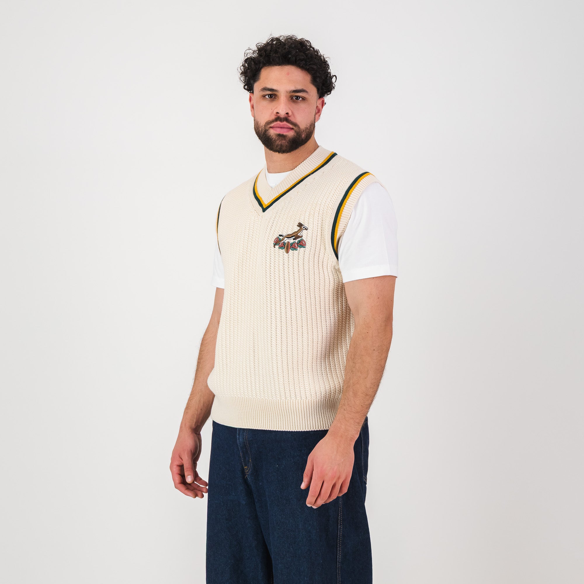 Springboks Crochet Vest Knit-Ivory