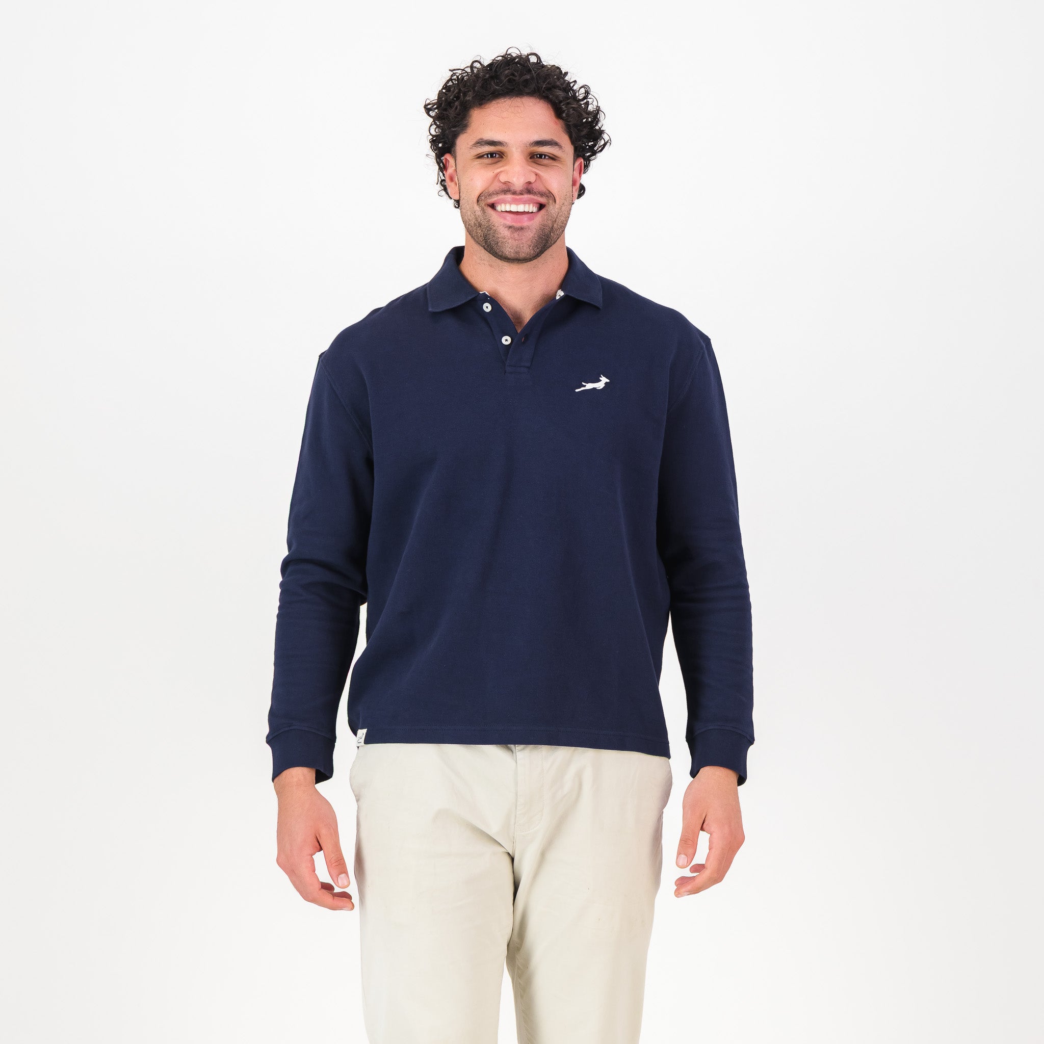 Springboks SML EMB LS Polo-Navy