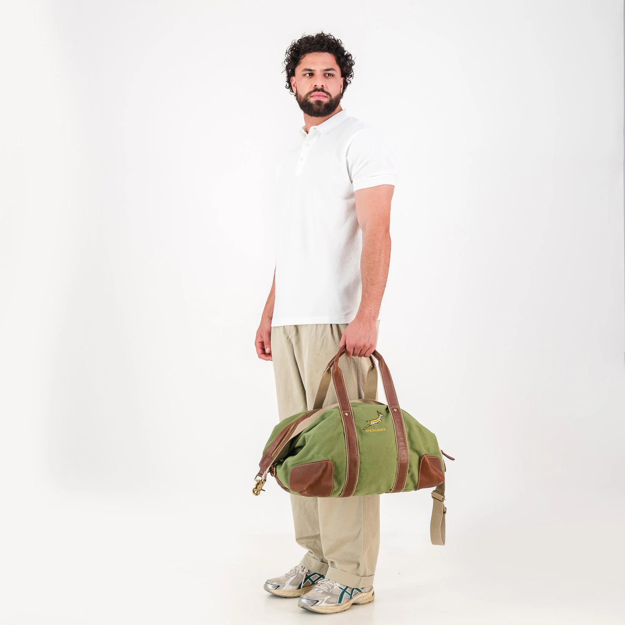 Springboks Canvas & Leather Travel Bag Military Olive