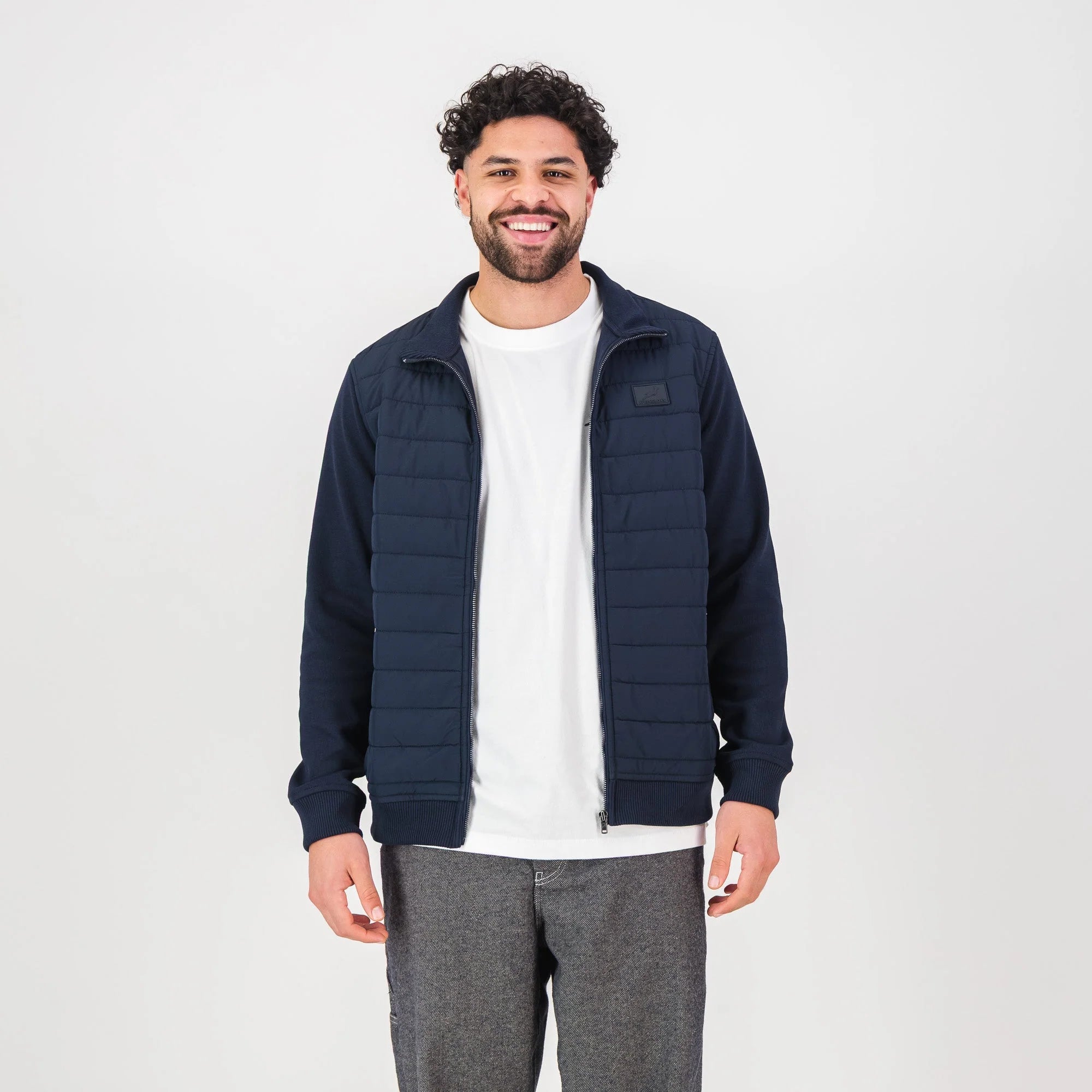 Springboks Quilted Knit Shell Jacket-Navy