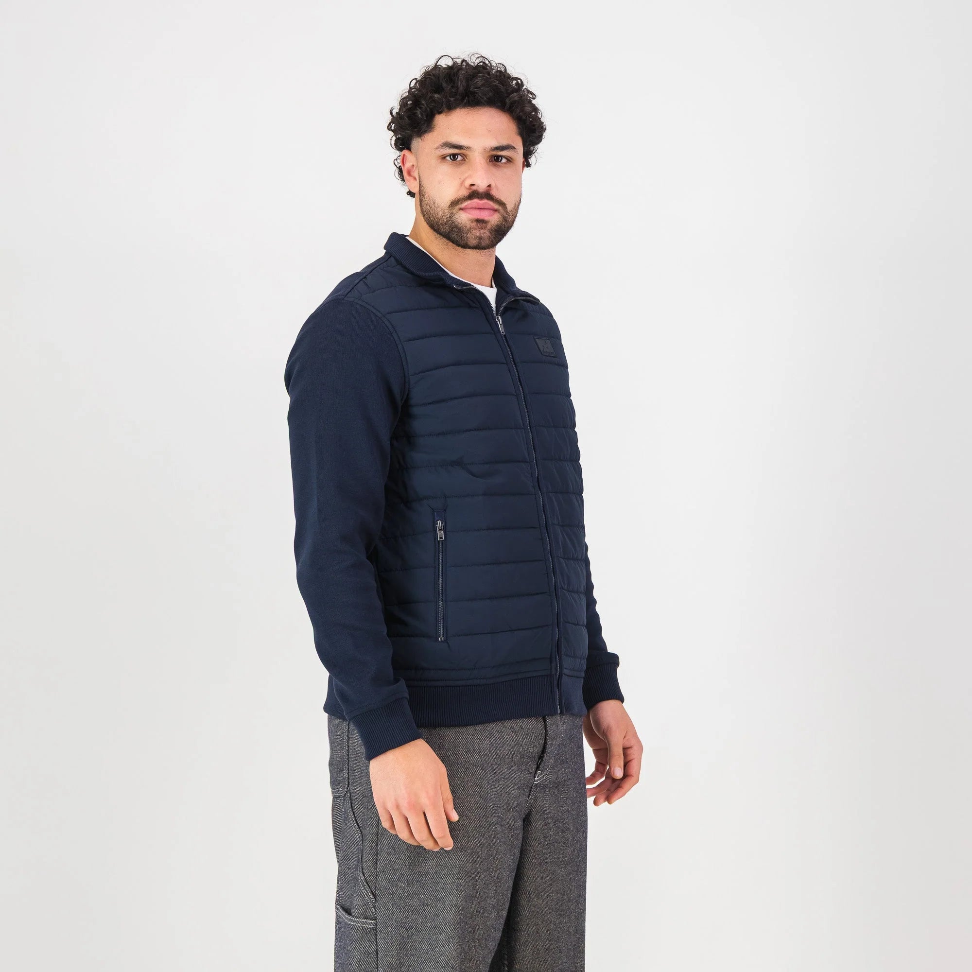 Springboks Quilted Knit Shell Jacket-Navy