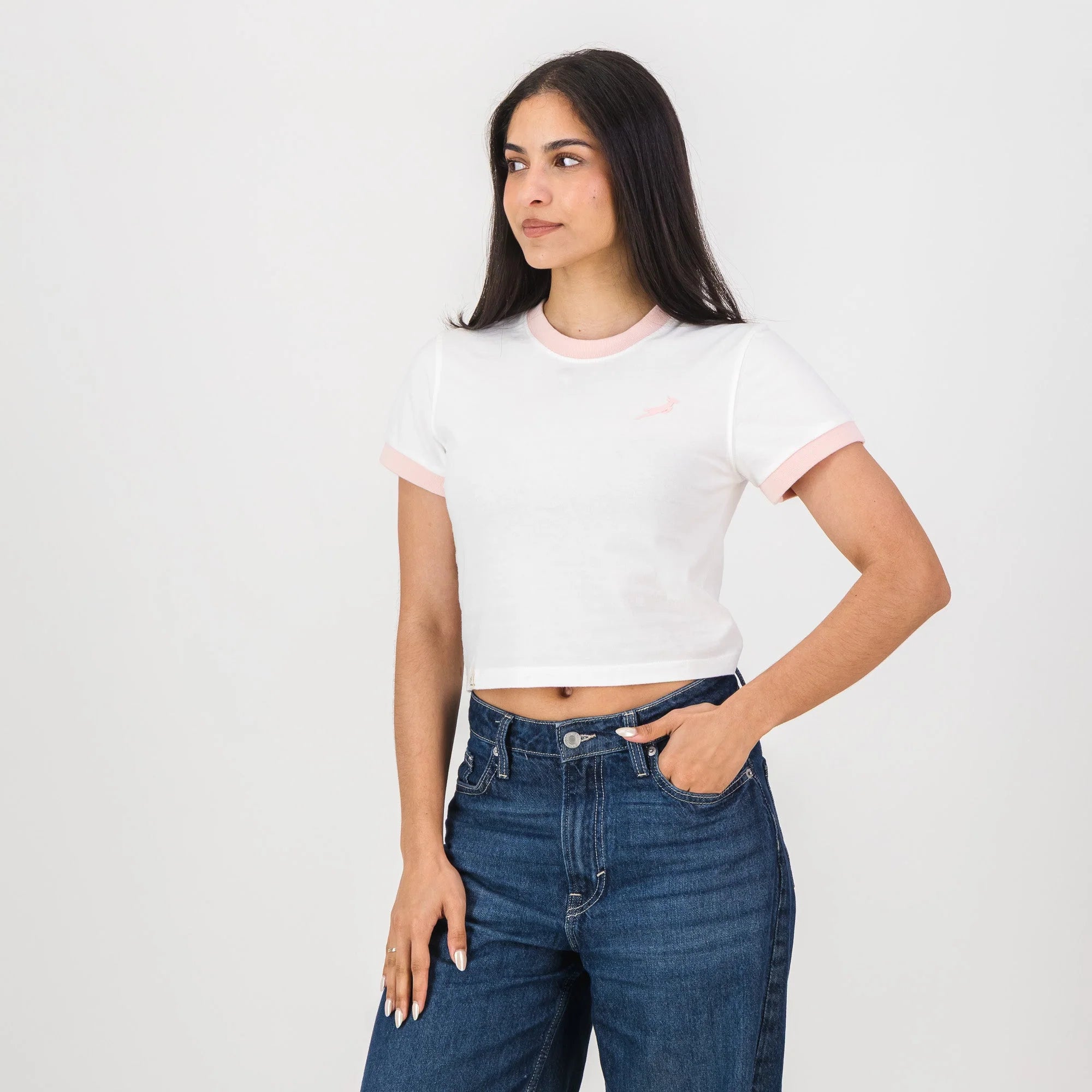 Springboks Ringer Crop Crew Tee - White