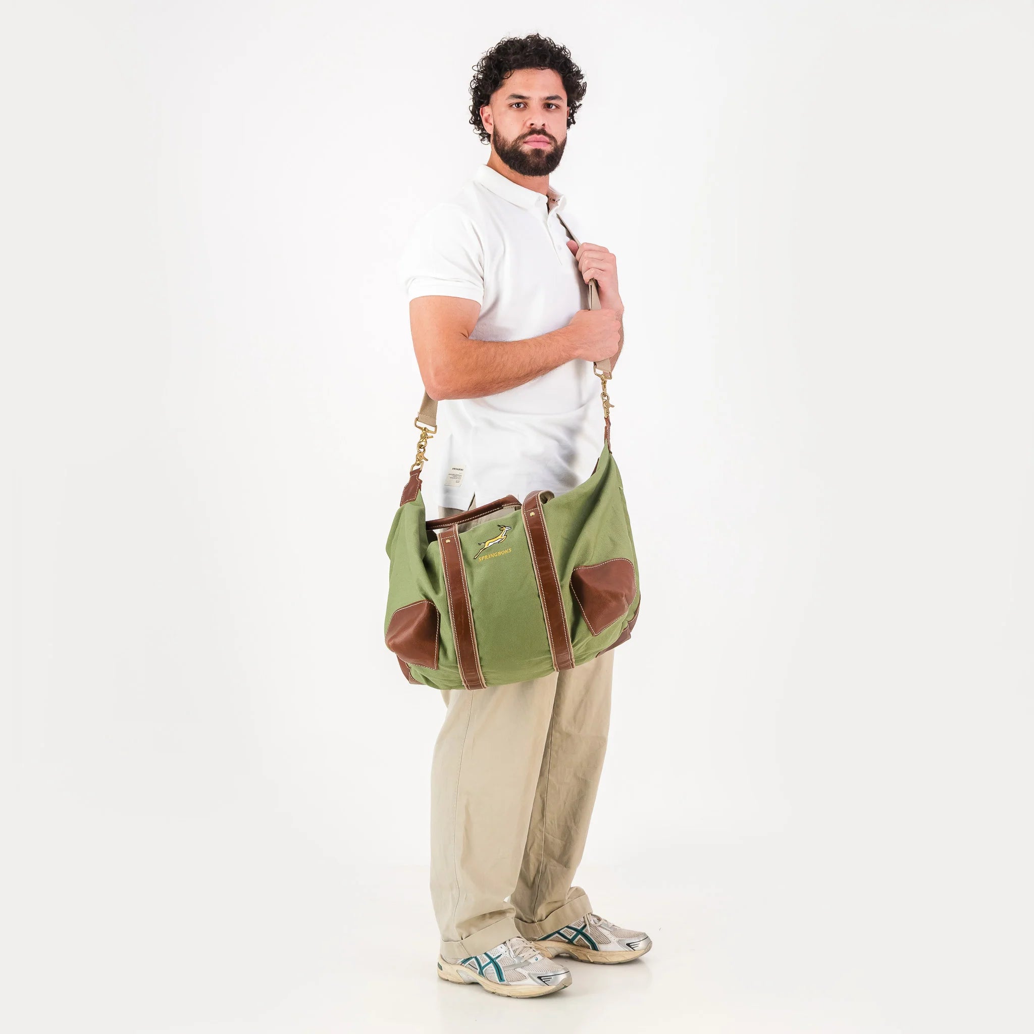 Springboks Canvas & Leather Travel Bag Military Olive