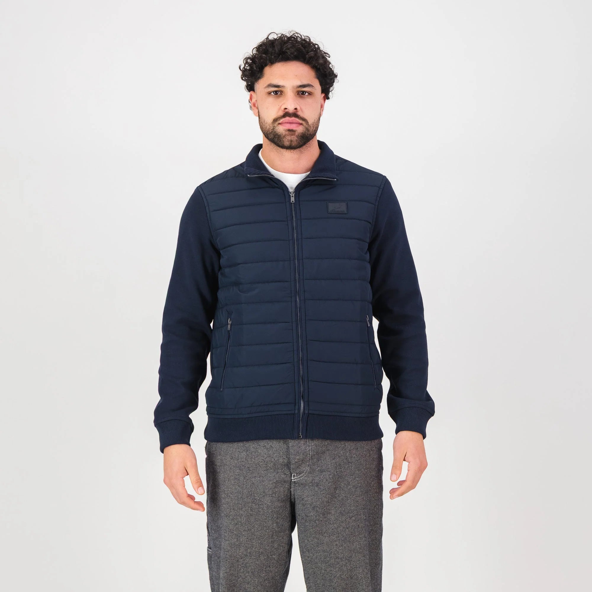 Springboks Quilted Knit Shell Jacket-Navy