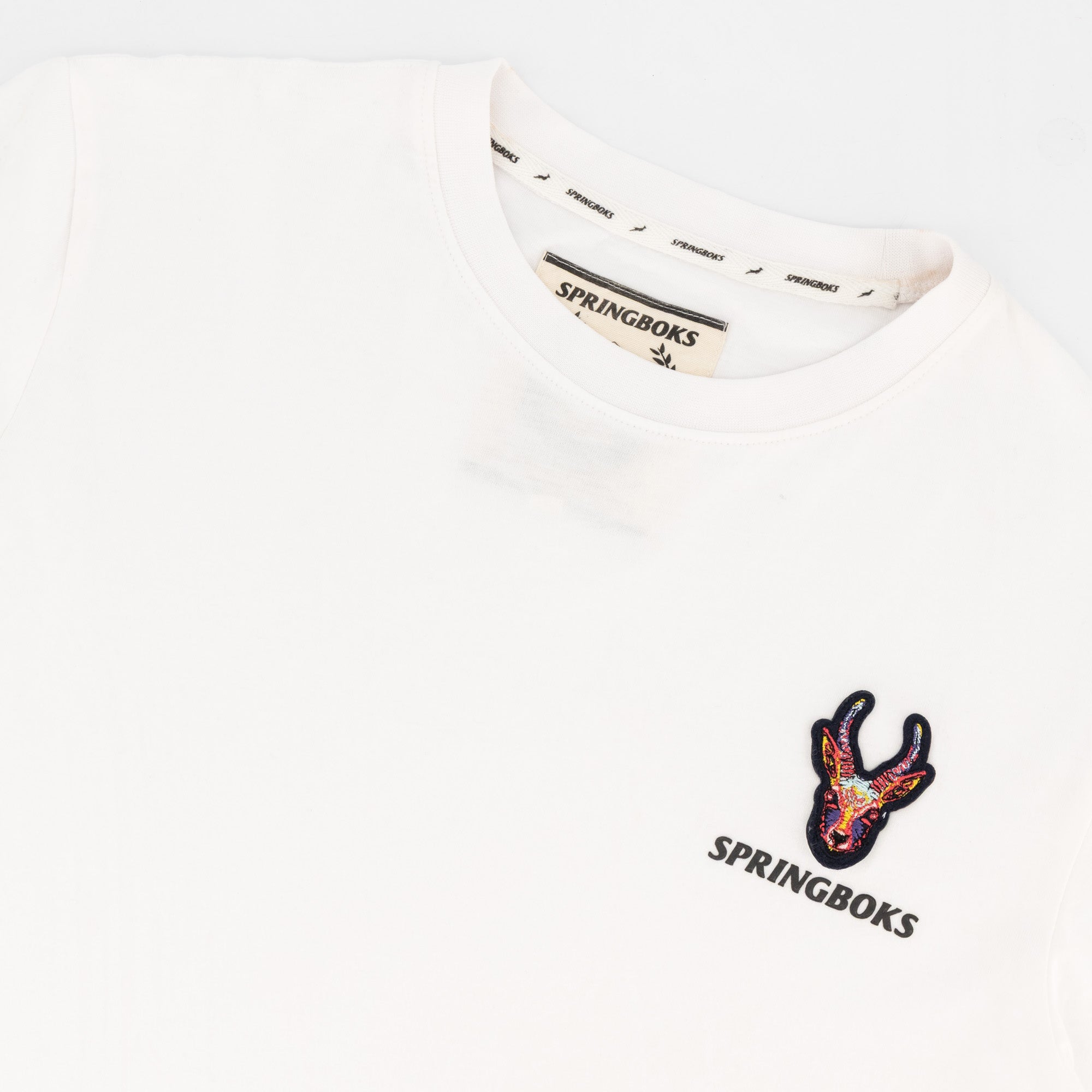 Springboks SML EMB Head Bok Regular Crew Tee-White
