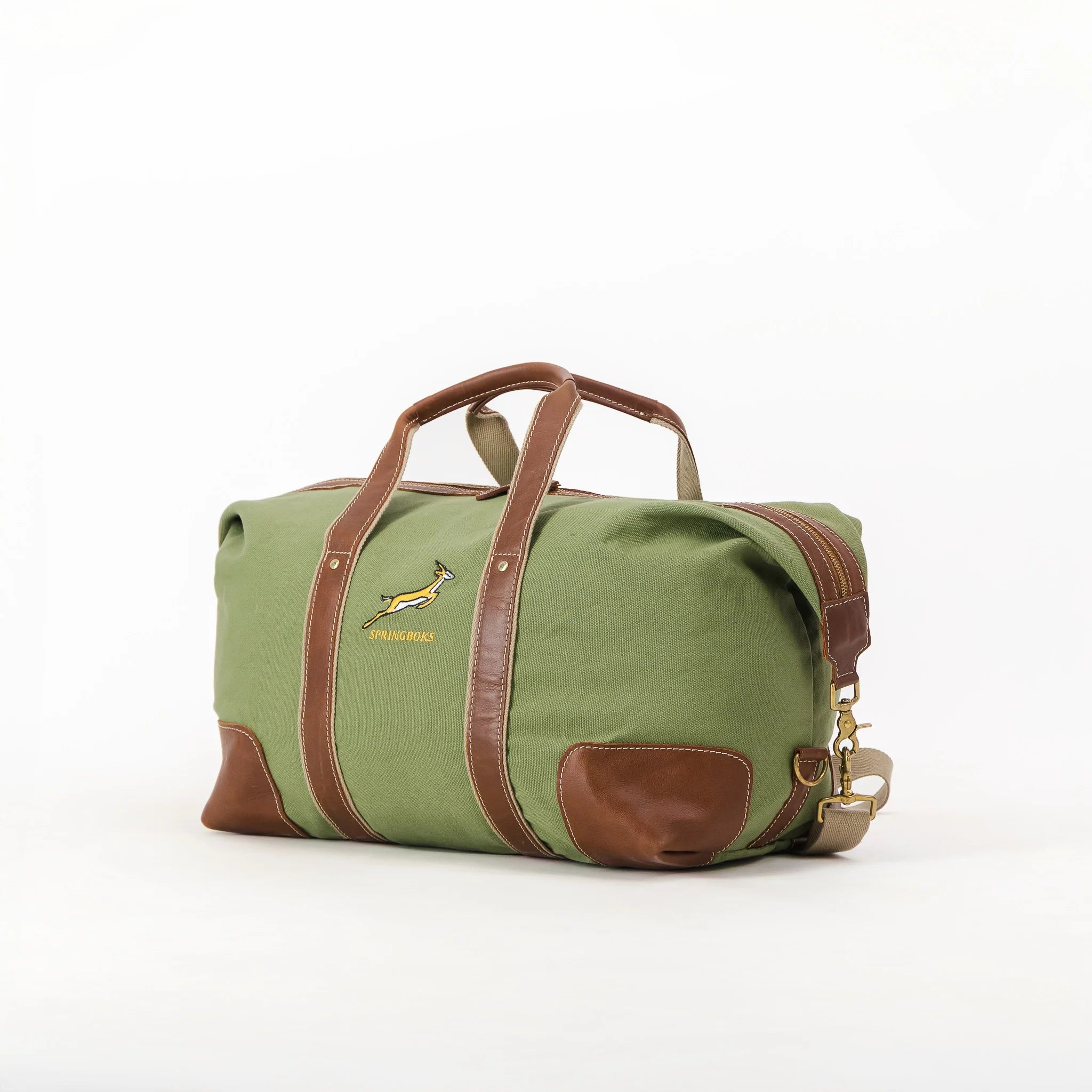 Springboks Canvas & Leather Travel Bag Military Olive