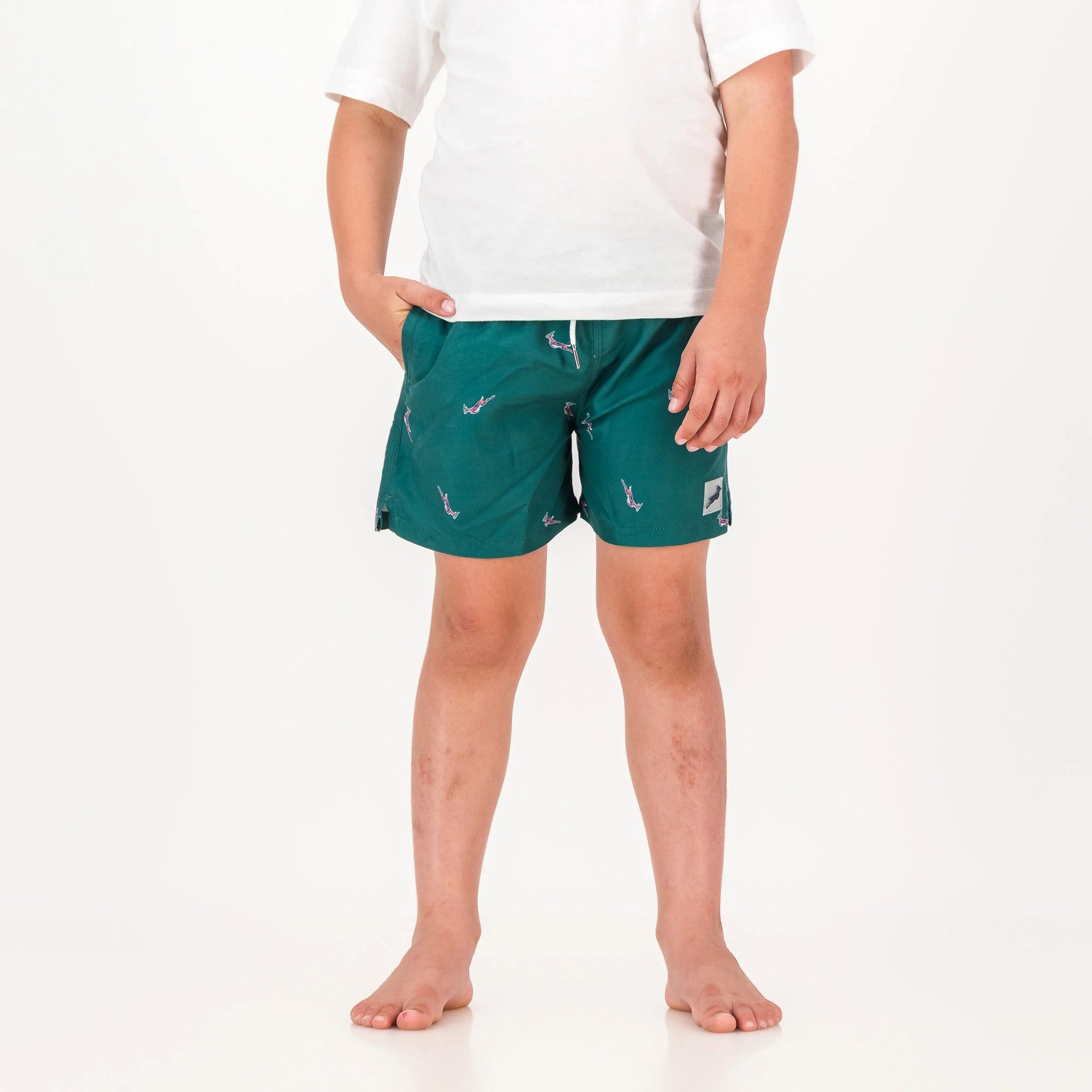 Springboks Summer Pop Print Kids Swim Shorts-Teal