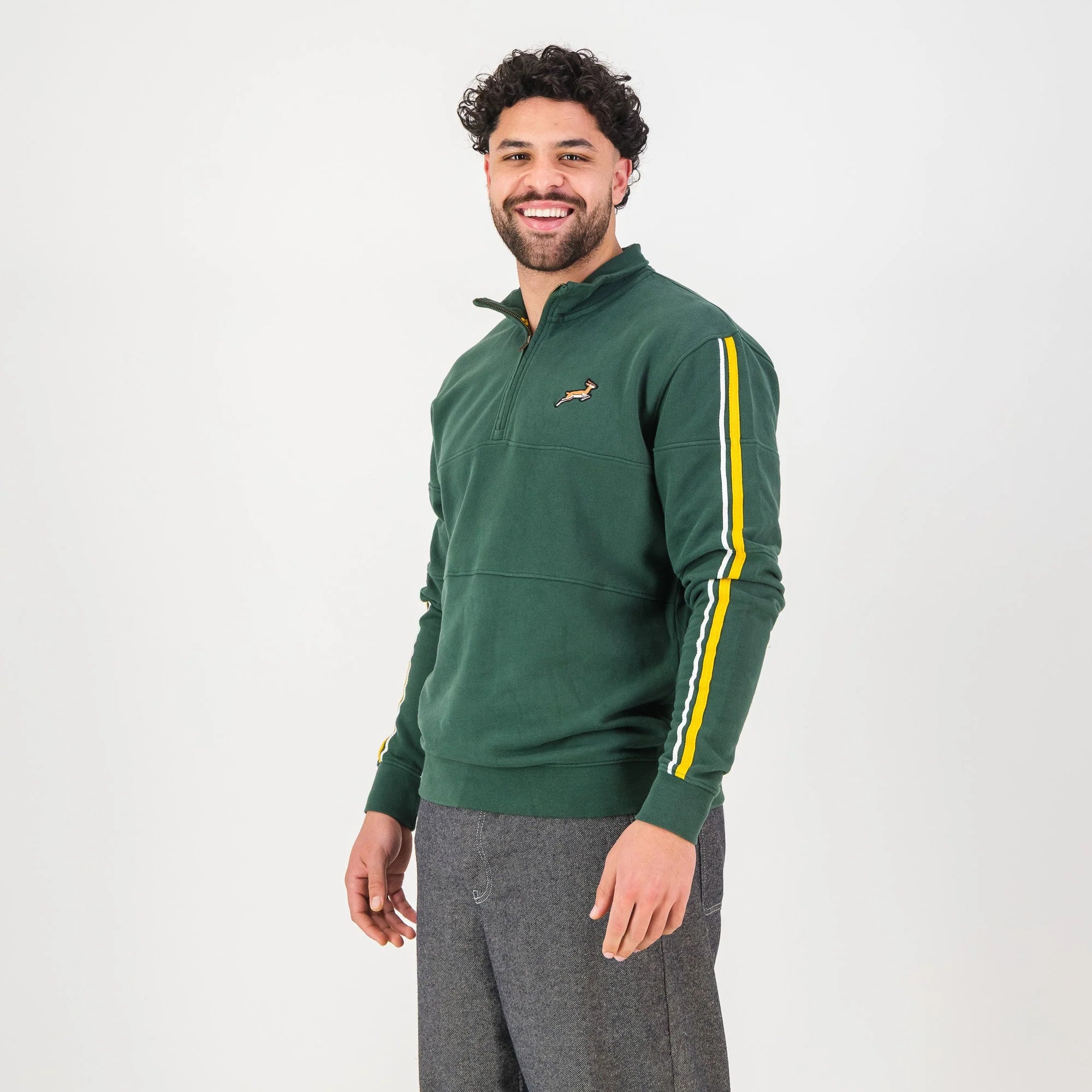 Springboks Twill SLV Quarter Zip Sweat - OS Green