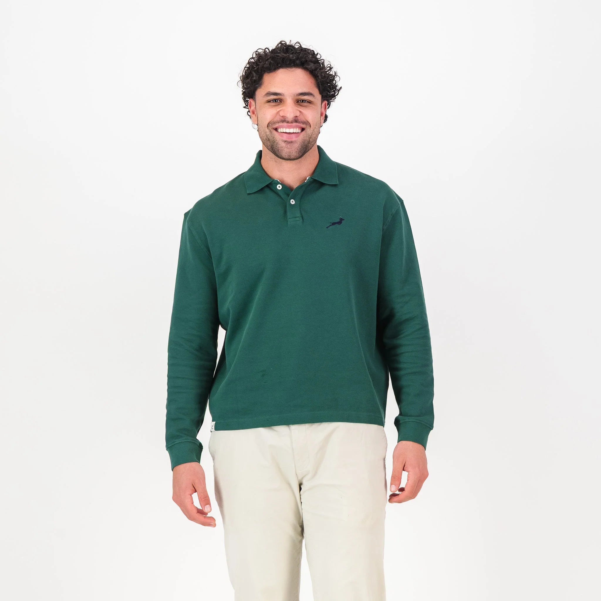 Springboks SML EMB LS Polo-OS Green
