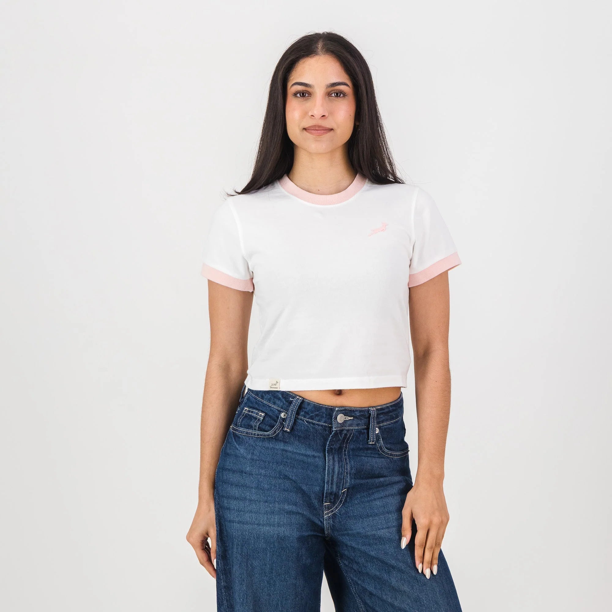 Springboks Ringer Crop Crew Tee - White