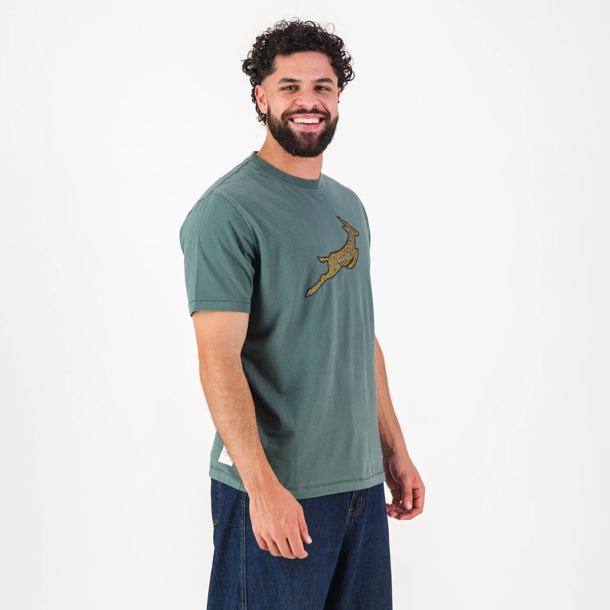 Springboks Mosaic Regular Crew Tee - Forest Green