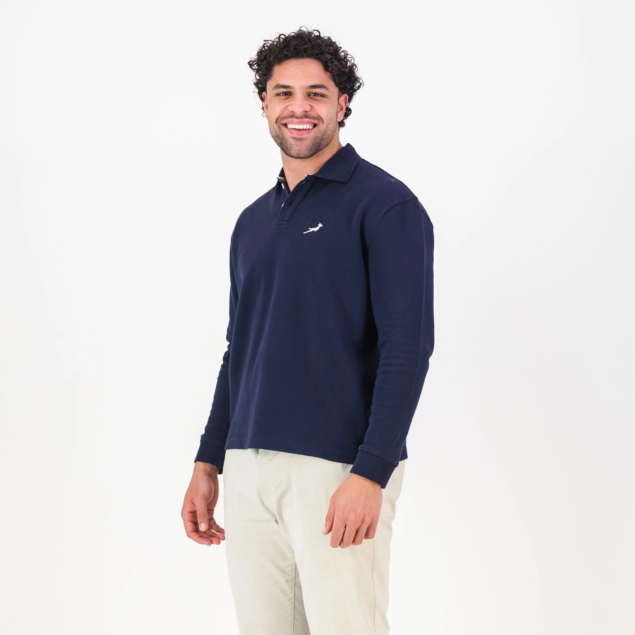 Springboks SML EMB LS Polo-Navy
