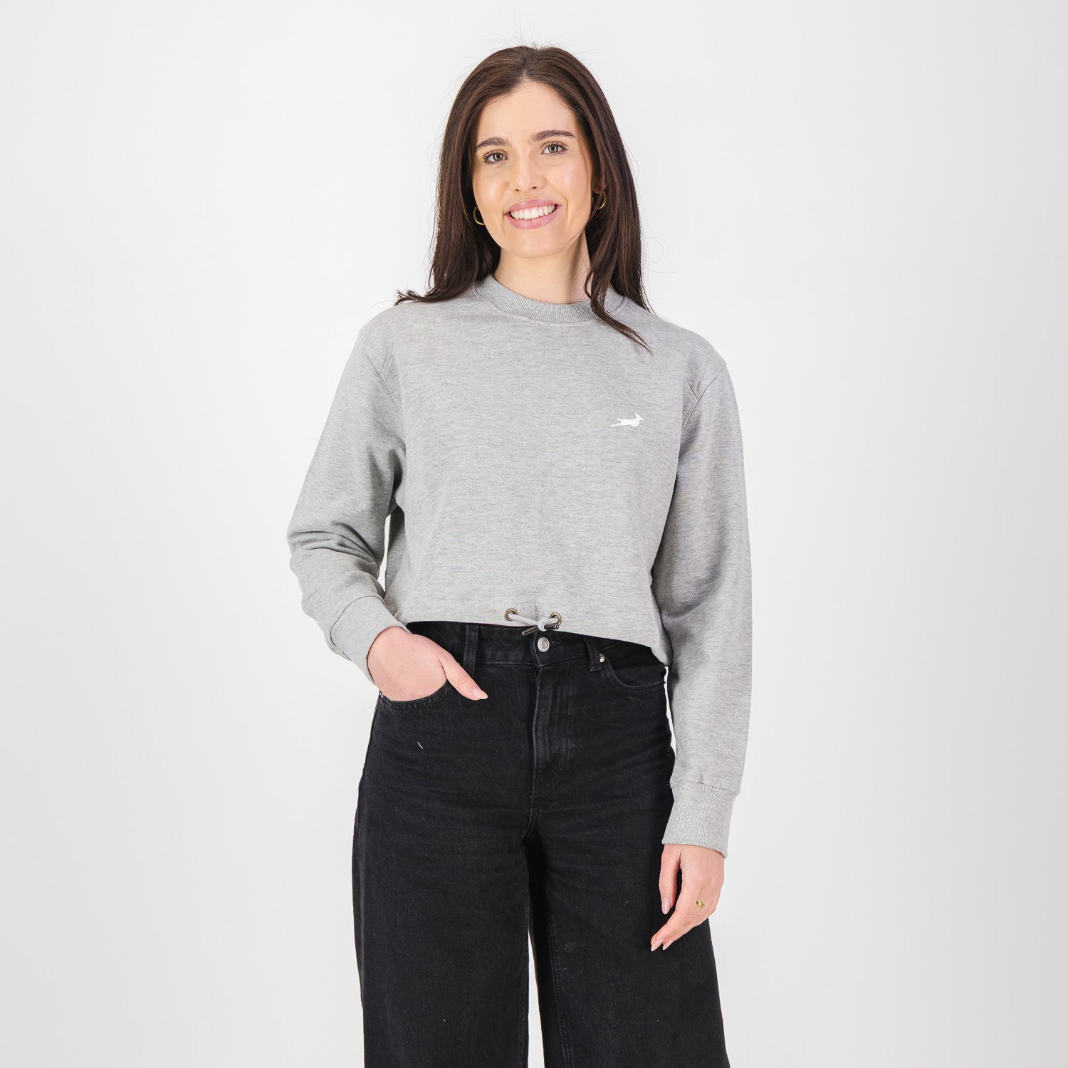 Springboks Crop Crew Sweat - LT Grey Melange