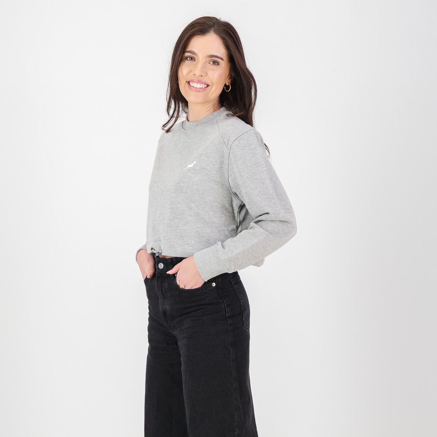 Springboks Crop Crew Sweat - LT Grey Melange