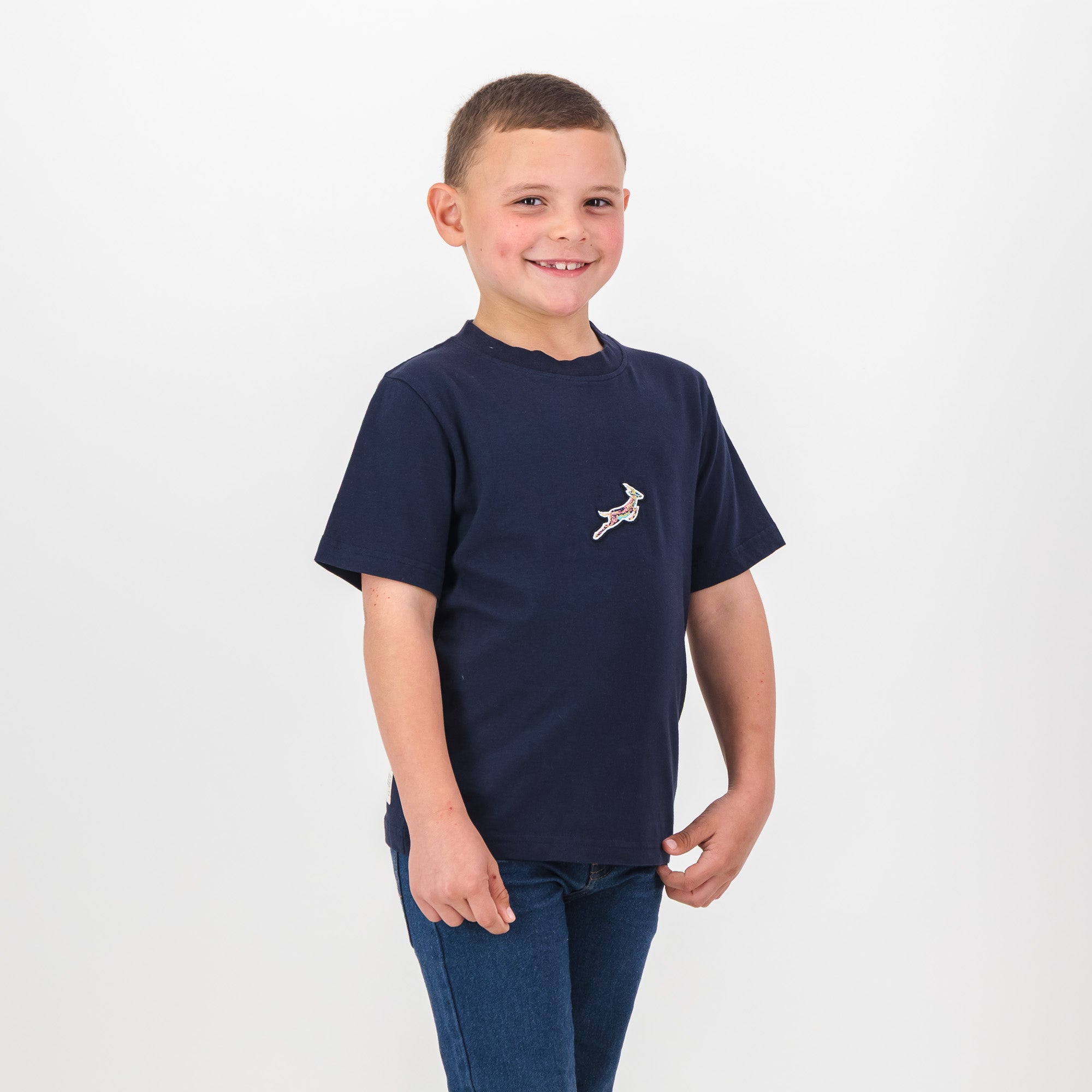 Springboks Pop Badge Kids Crew Tee-Navy