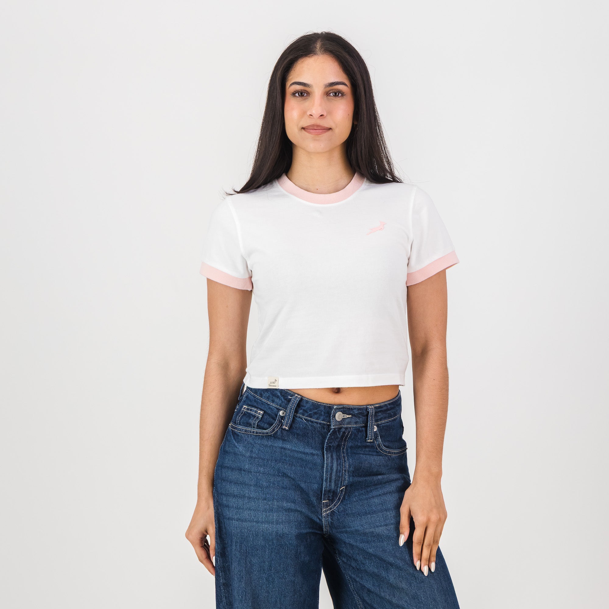 Springboks Ringer Crop Crew Tee - White