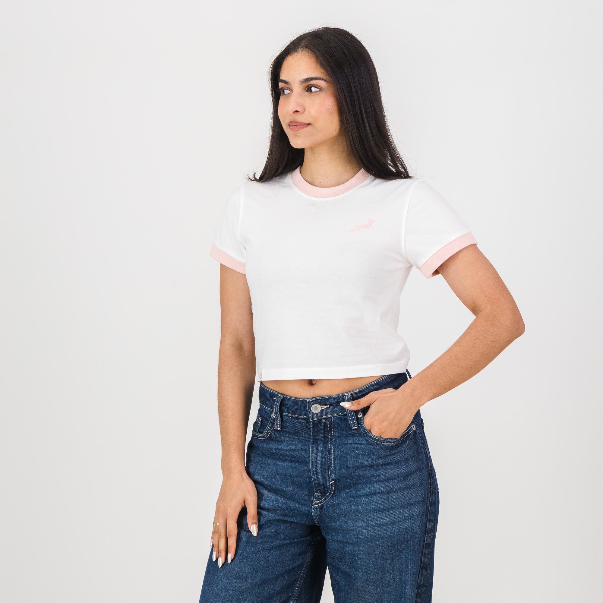 Springboks Ringer Crop Crew Tee - White