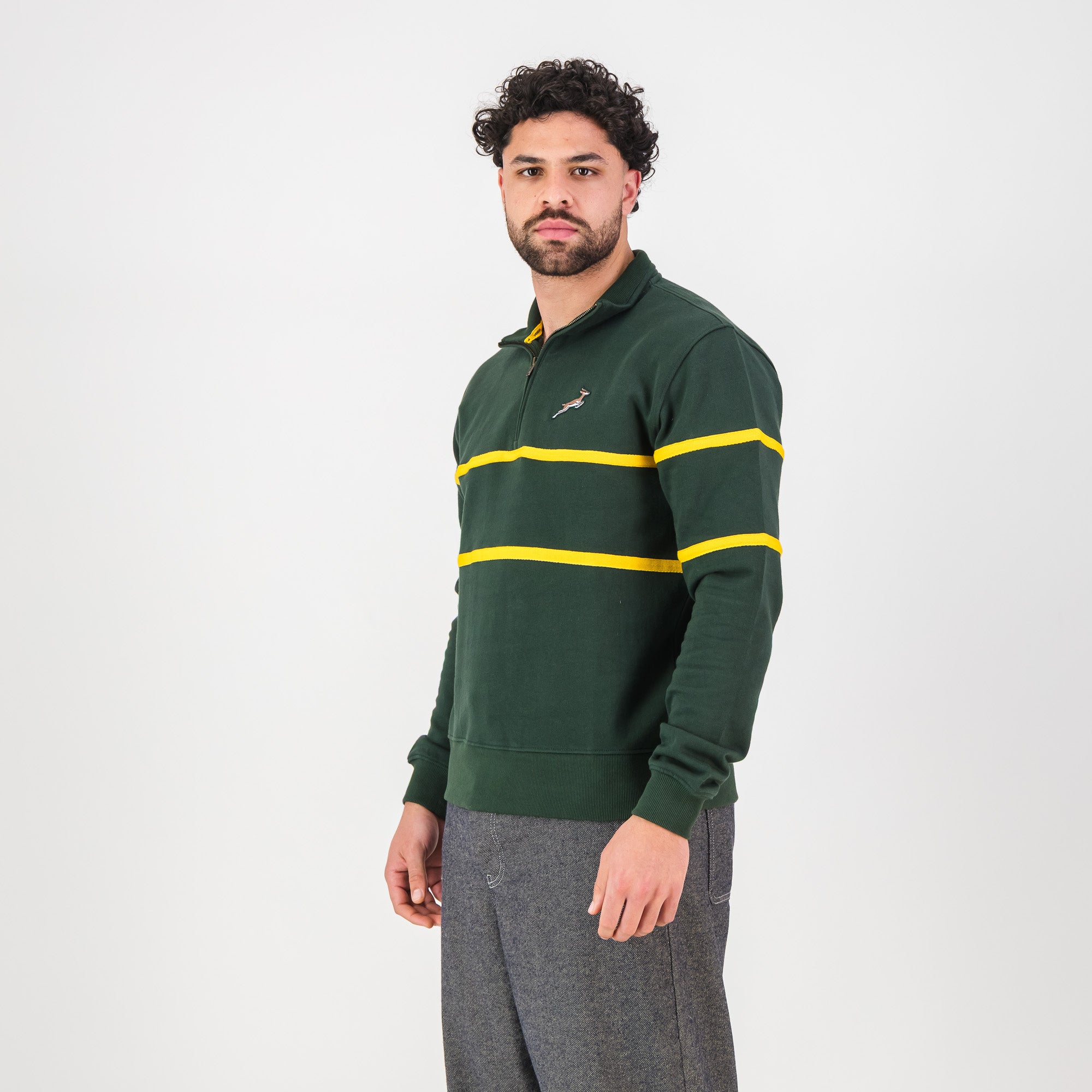 Springboks Twill Hoop Quarter Zip Sweat - OS Green