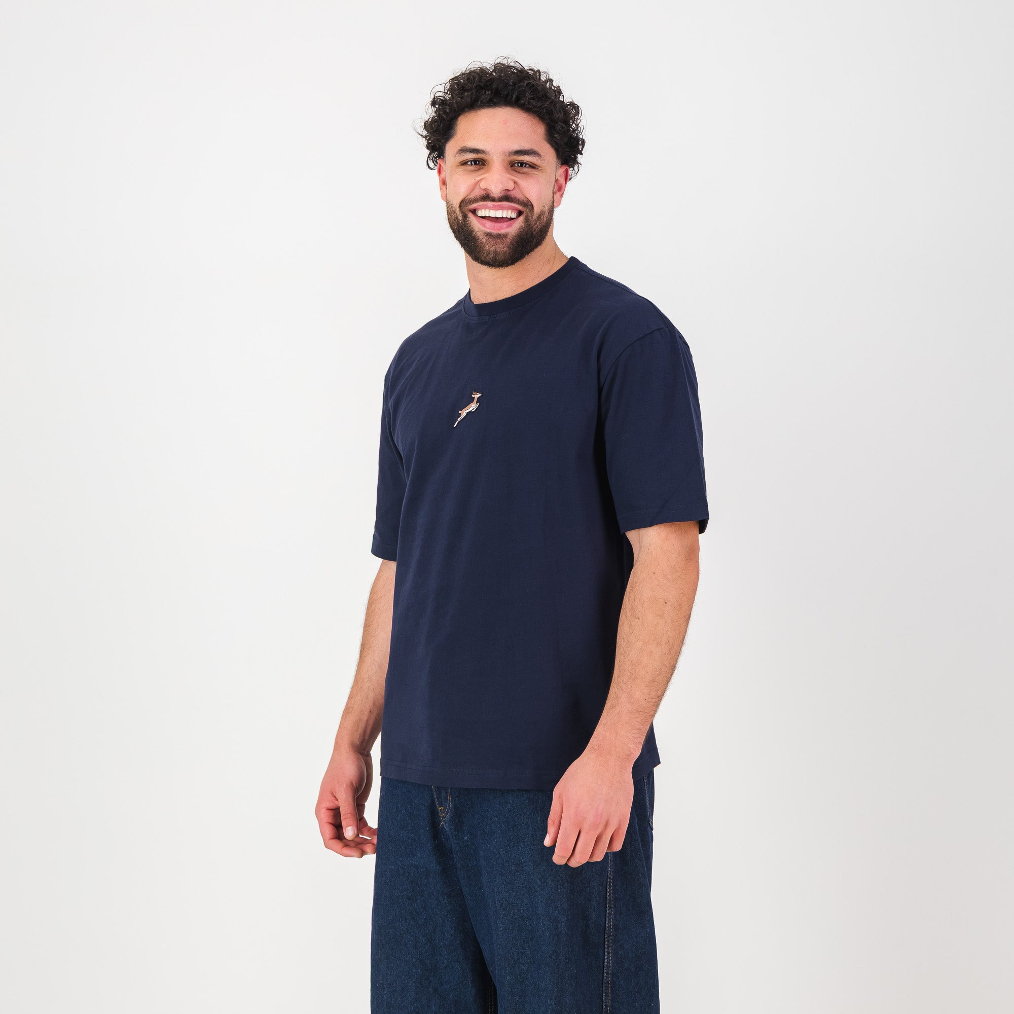 Springboks Nat Badge Boxy Crew Tee-Navy