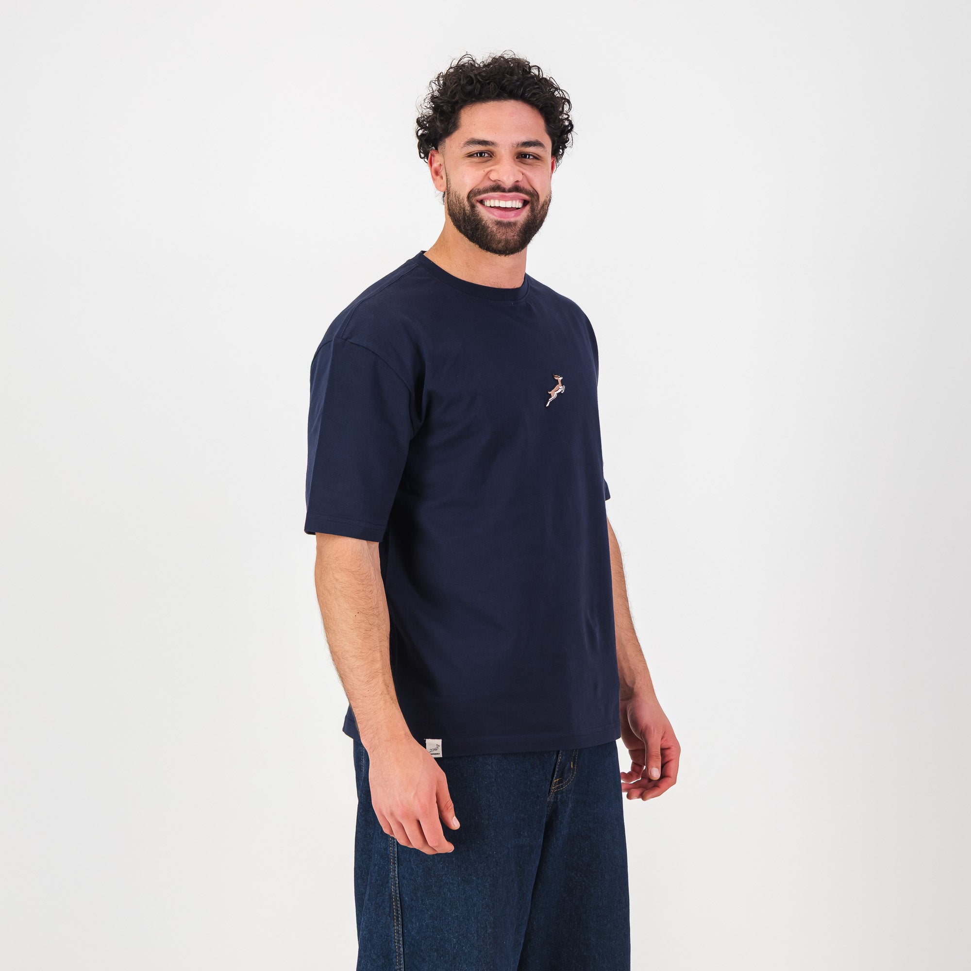 Springboks Nat Badge Boxy Crew Tee-Navy