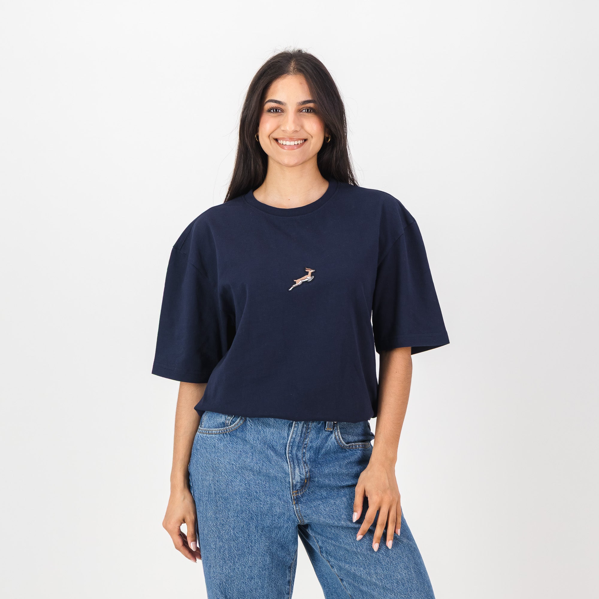 Springboks Nat Badge Boxy Crew Tee-Navy