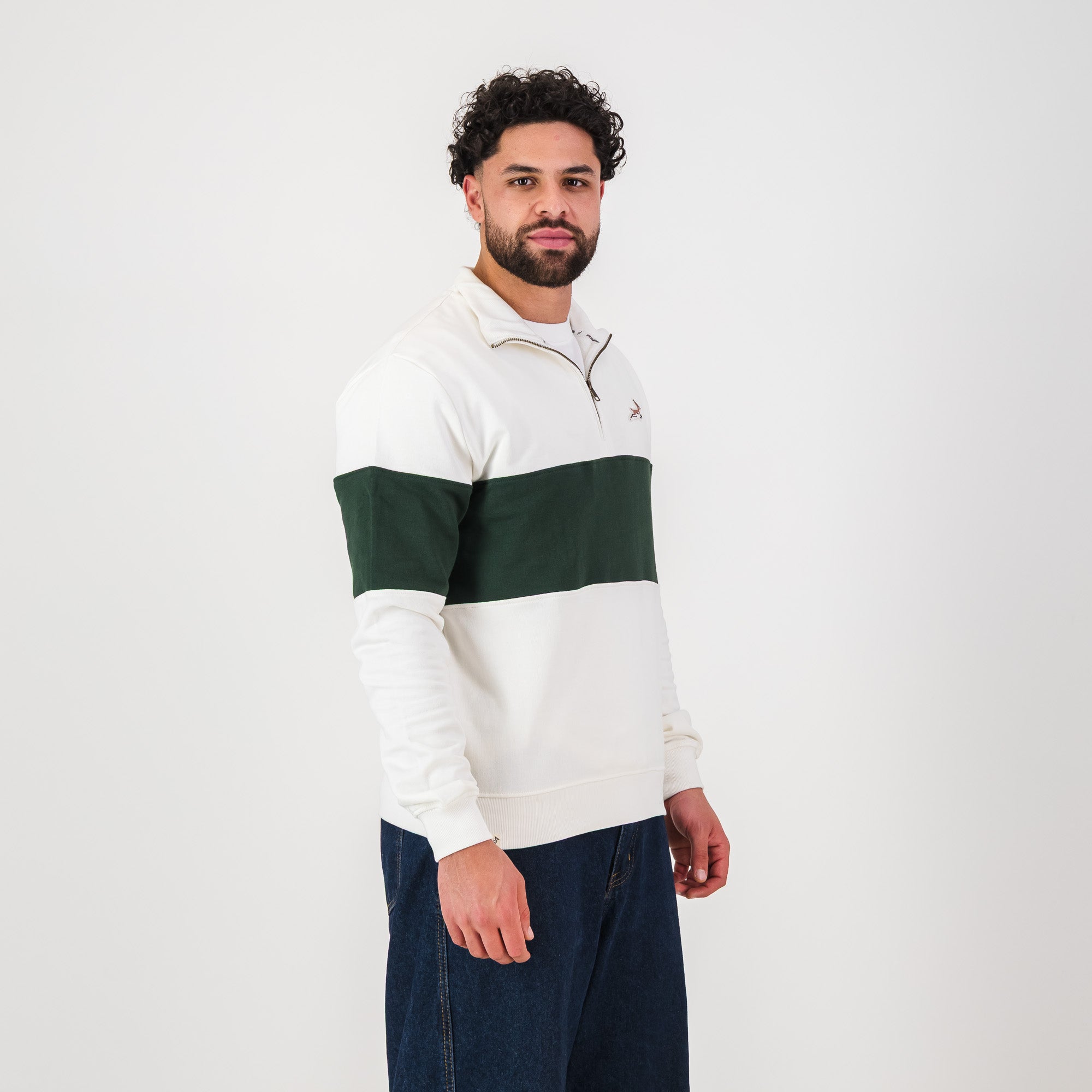 Springboks Classic Hoop Quarter Zip-Cloud Dancer