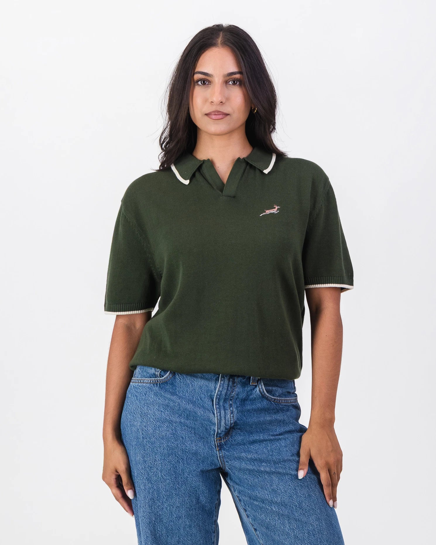 Springboks Tipped Knit SS Polo-Military Olive