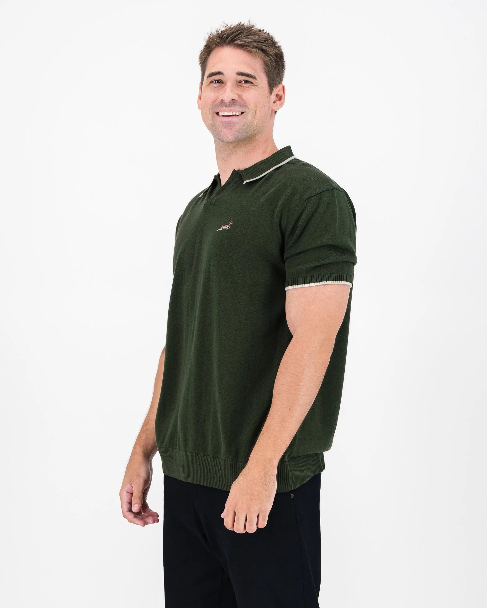 Springboks Tipped Knit SS Polo-Military Olive