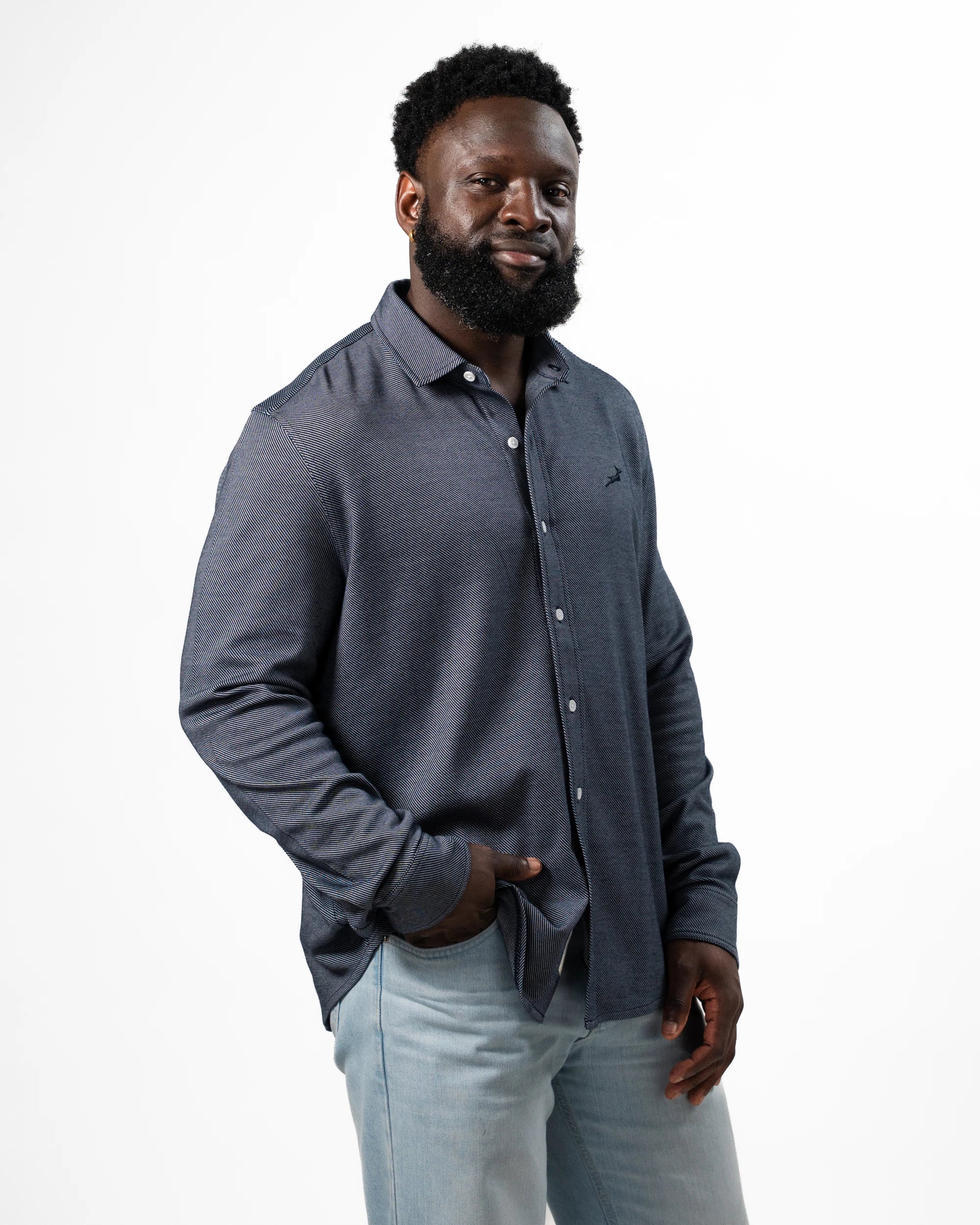 Springboks Jacquard LS Shirt Navy