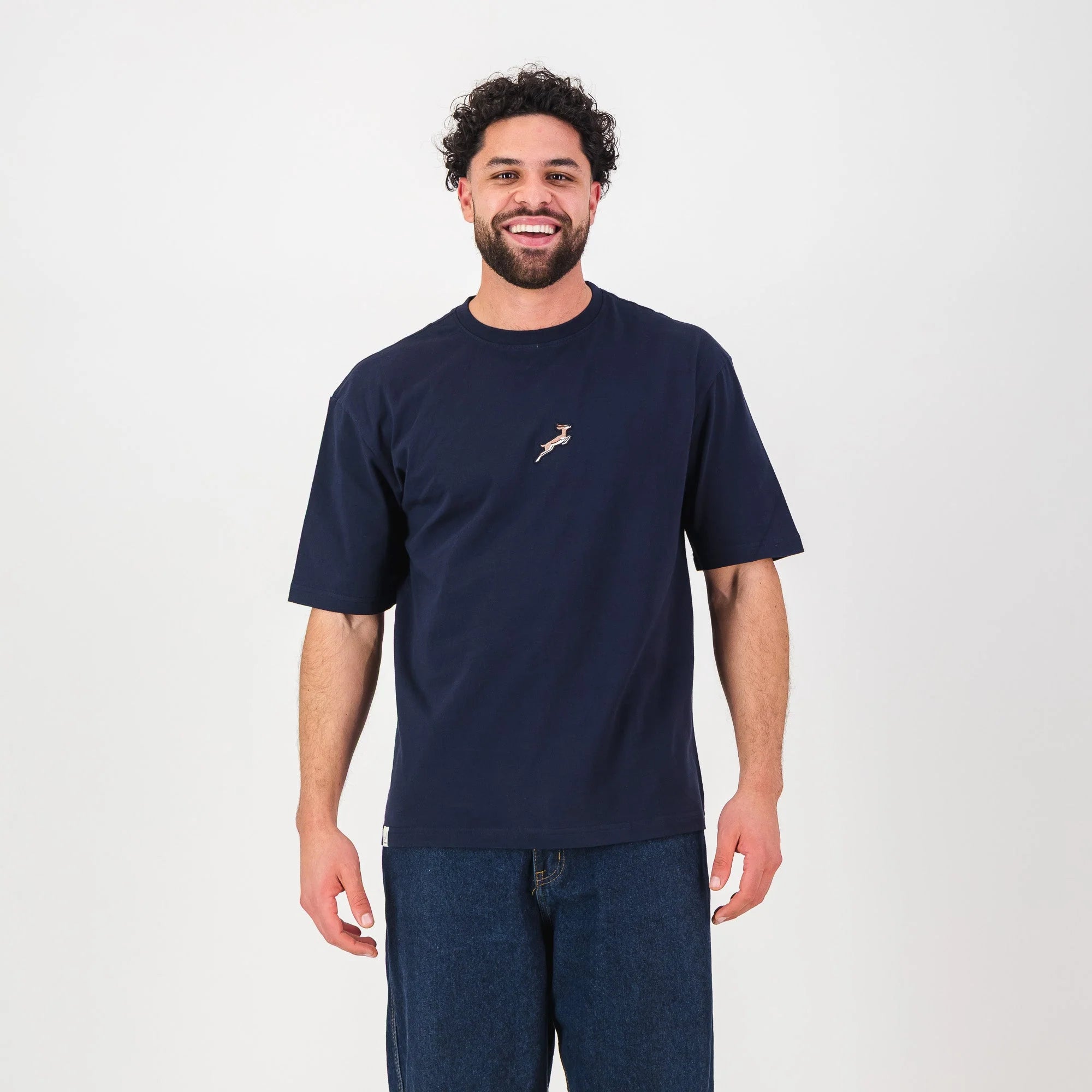 Springboks Nat Badge Boxy Crew Tee-Navy