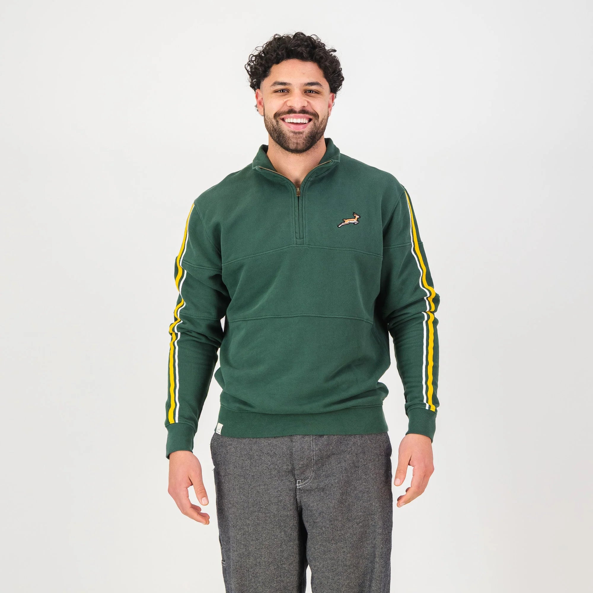 Springboks Twill SLV Quarter Zip Sweat - OS Green