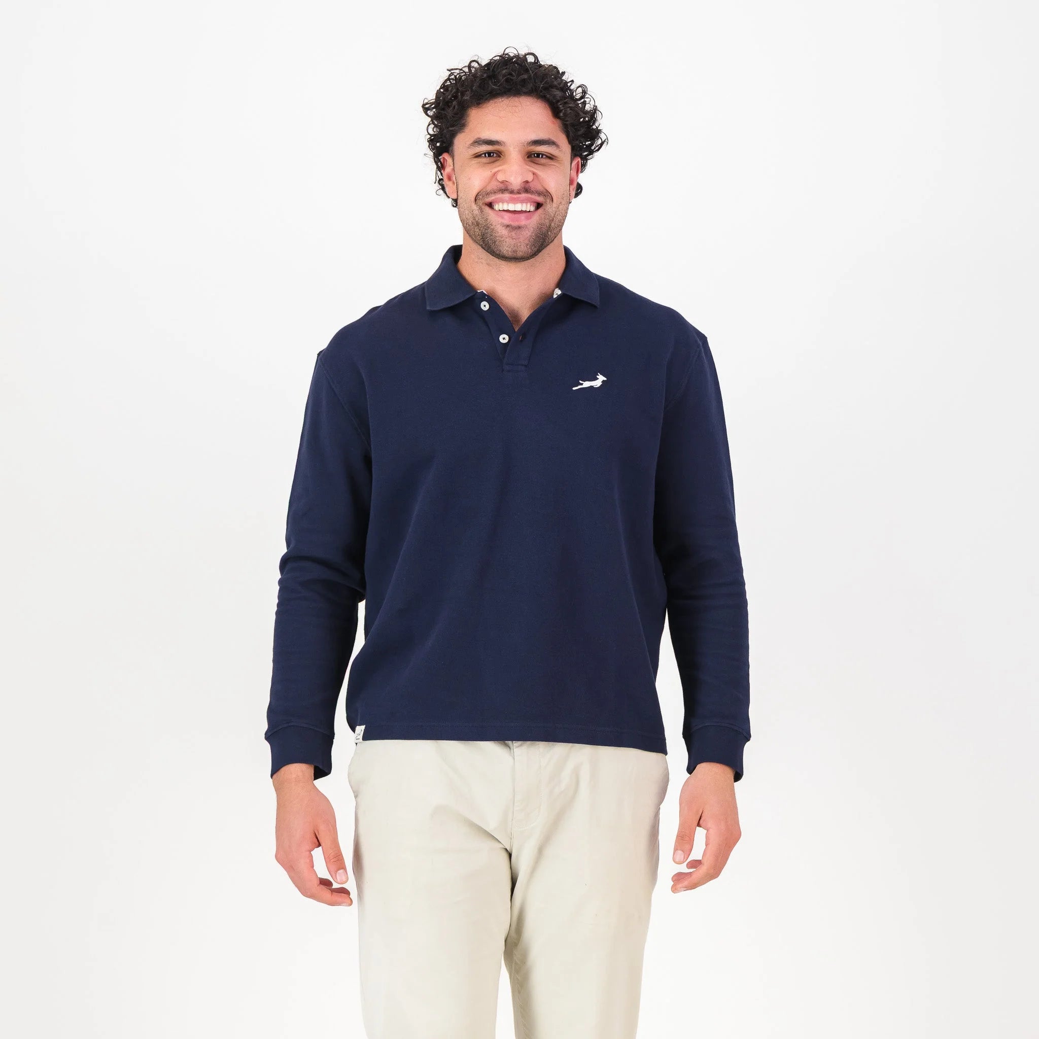 Springboks SML EMB LS Polo-Navy