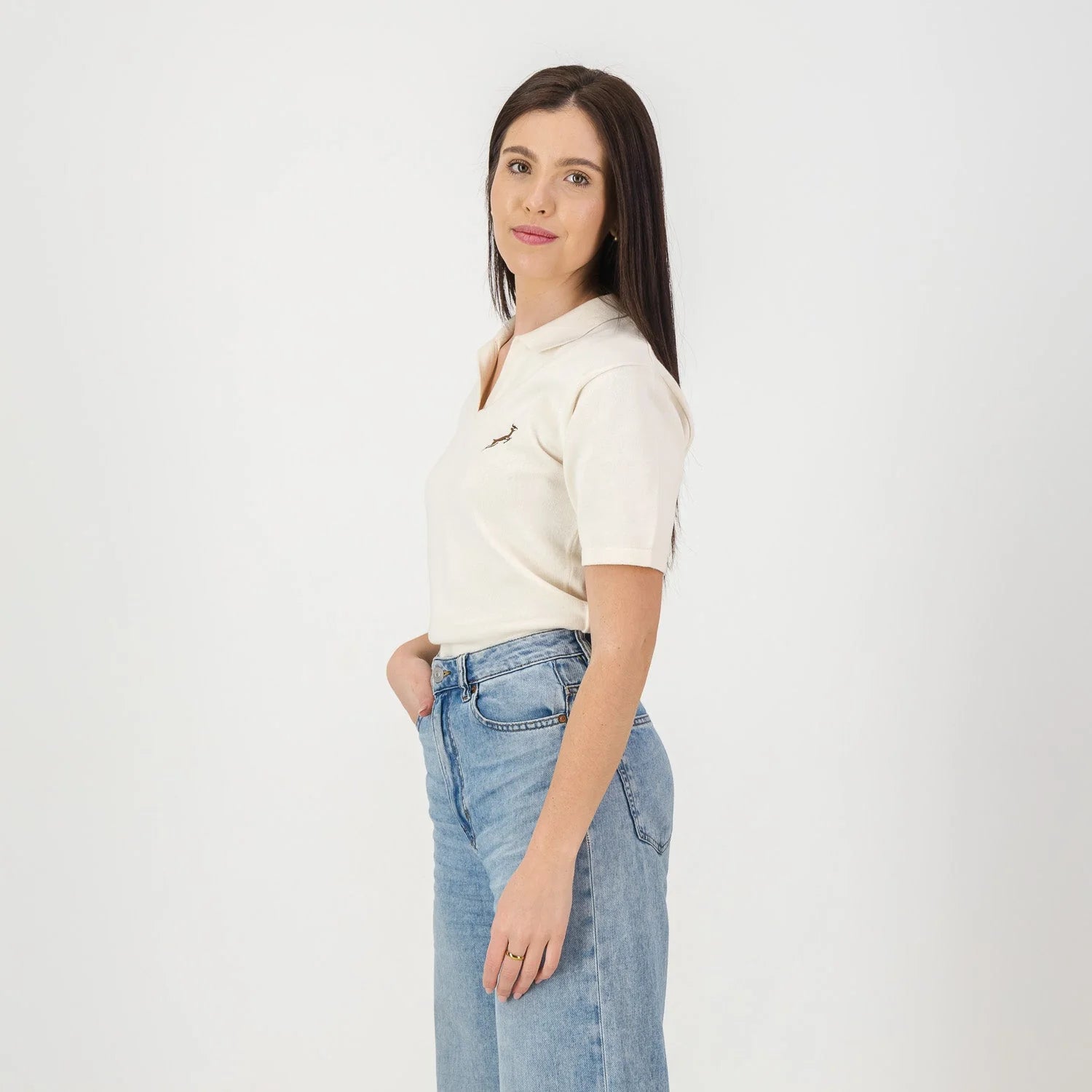 Springboks Knitted Crop SS Polo-Ivory