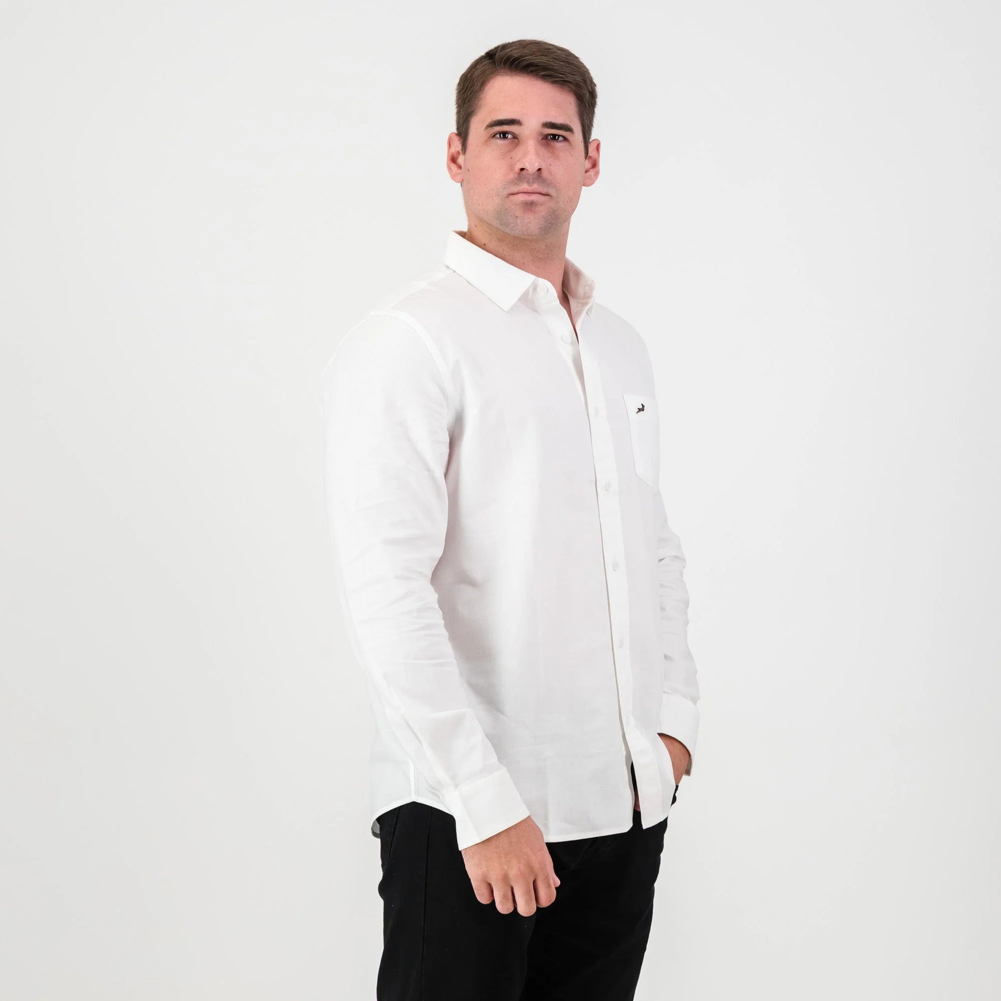 Springboks Tailored LS Oxford Shirt-White