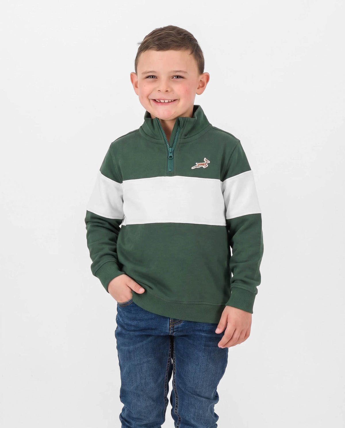 Springboks Kids LS Quarter Zip Sweatshirt-Green